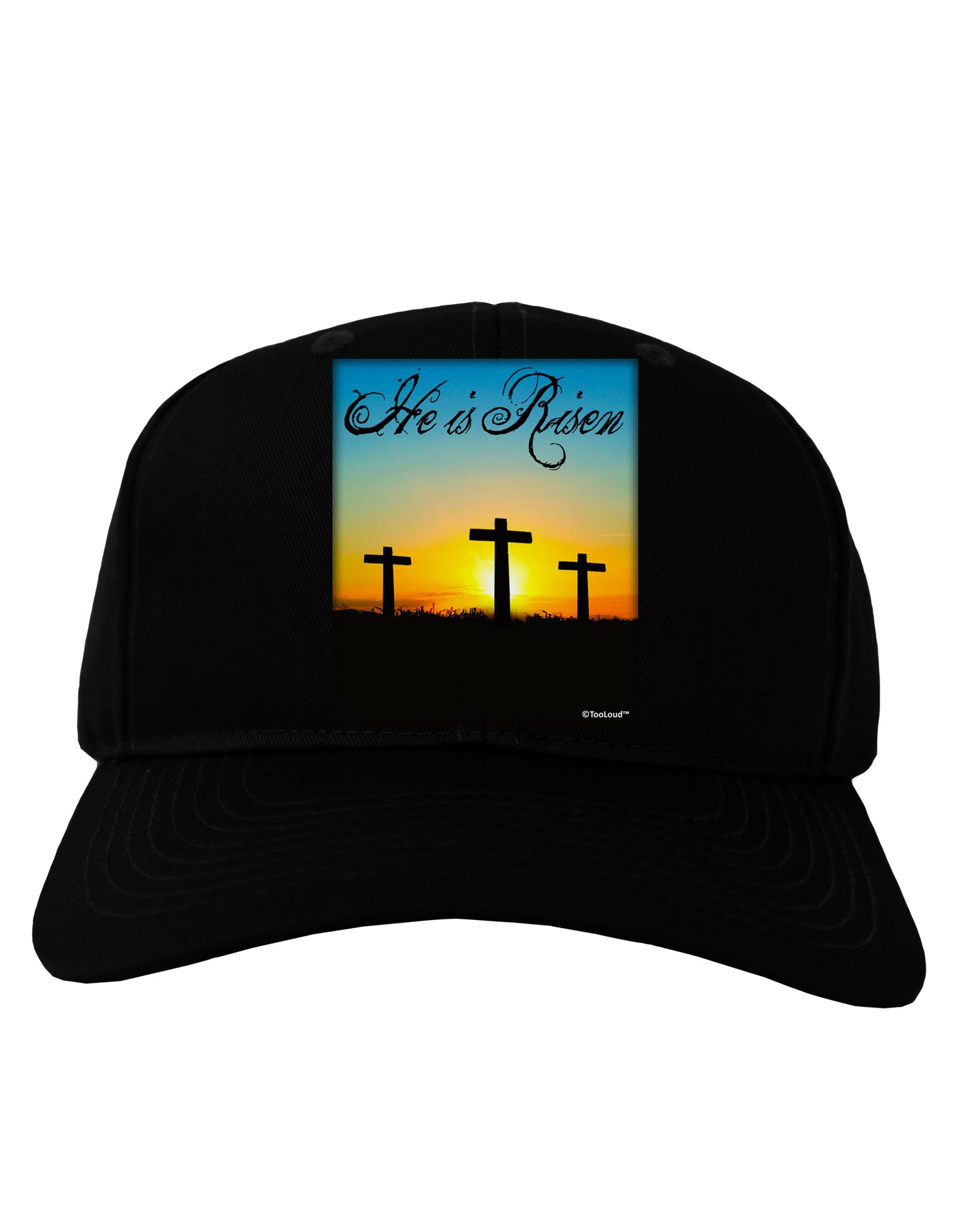 Three Crosses Sunrise - He Is Risen Adult Dark Baseball Cap Hat by TooLoud-Baseball Cap-TooLoud-Black-One Size-Davson Sales