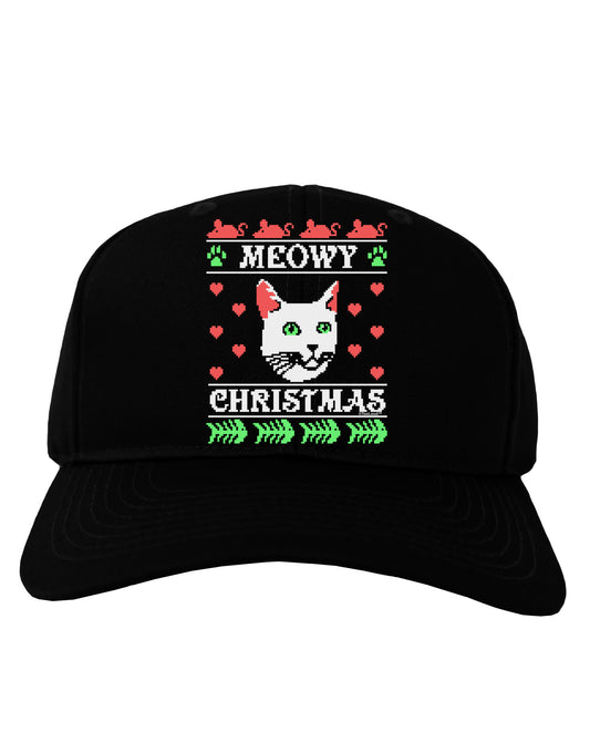 Meowy Christmas Cat Knit Look Adult Dark Baseball Cap Hat by-Baseball Cap-TooLoud-Black-One Size-Davson Sales