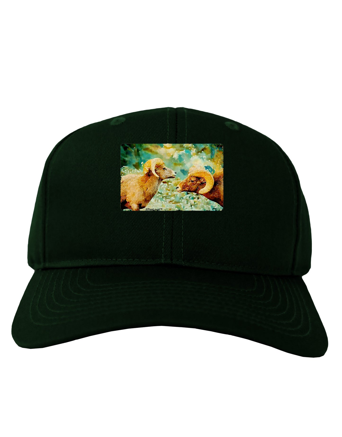 Two Bighorn Rams Watercolor Adult Dark Baseball Cap Hat-Baseball Cap-TooLoud-Hunter-Green-One Size-Davson Sales