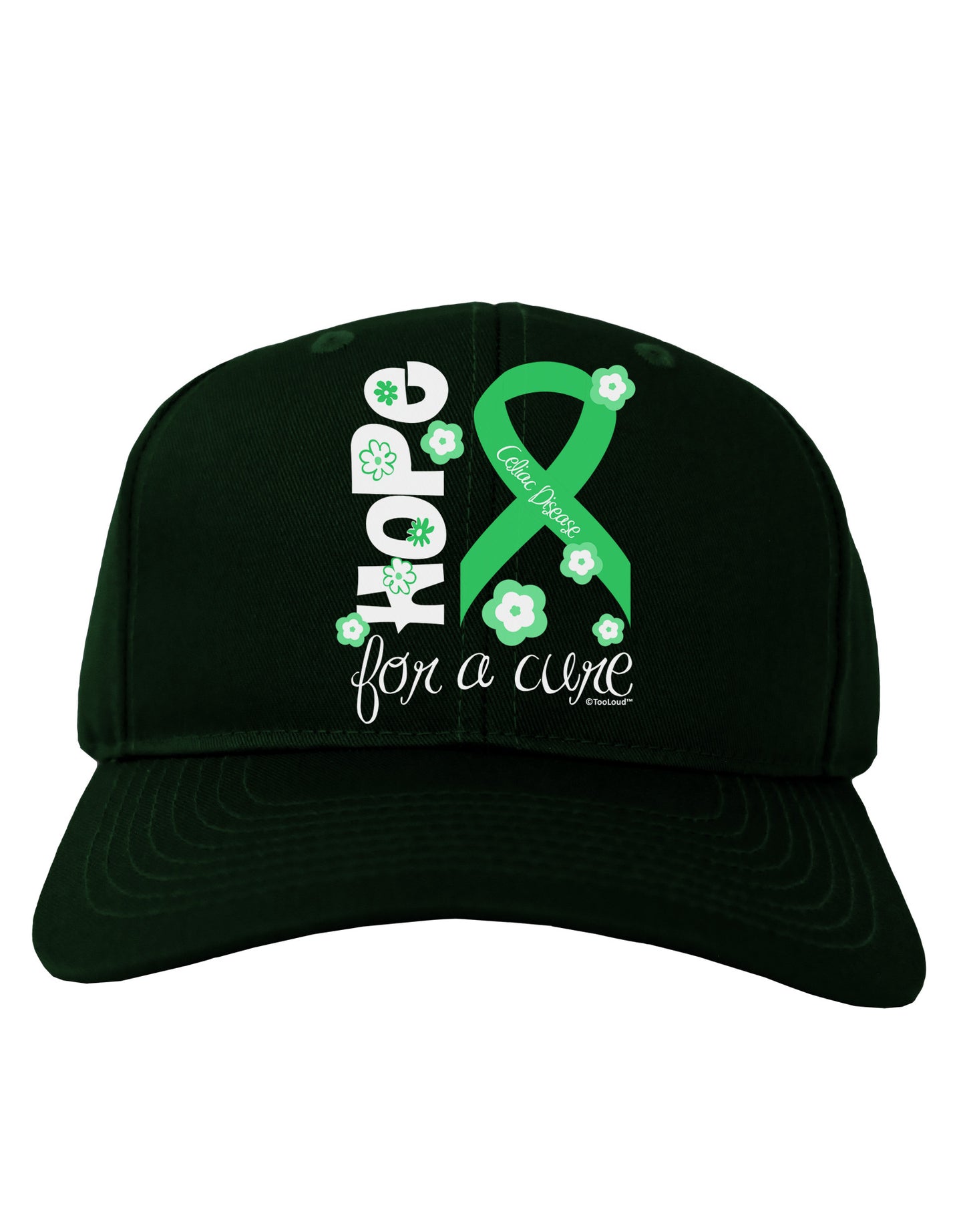 Hope for a Cure - Light Green Ribbon Celiac Disease - Flowers Adult Dark Baseball Cap Hat-Baseball Cap-TooLoud-Hunter-Green-One Size-Davson Sales