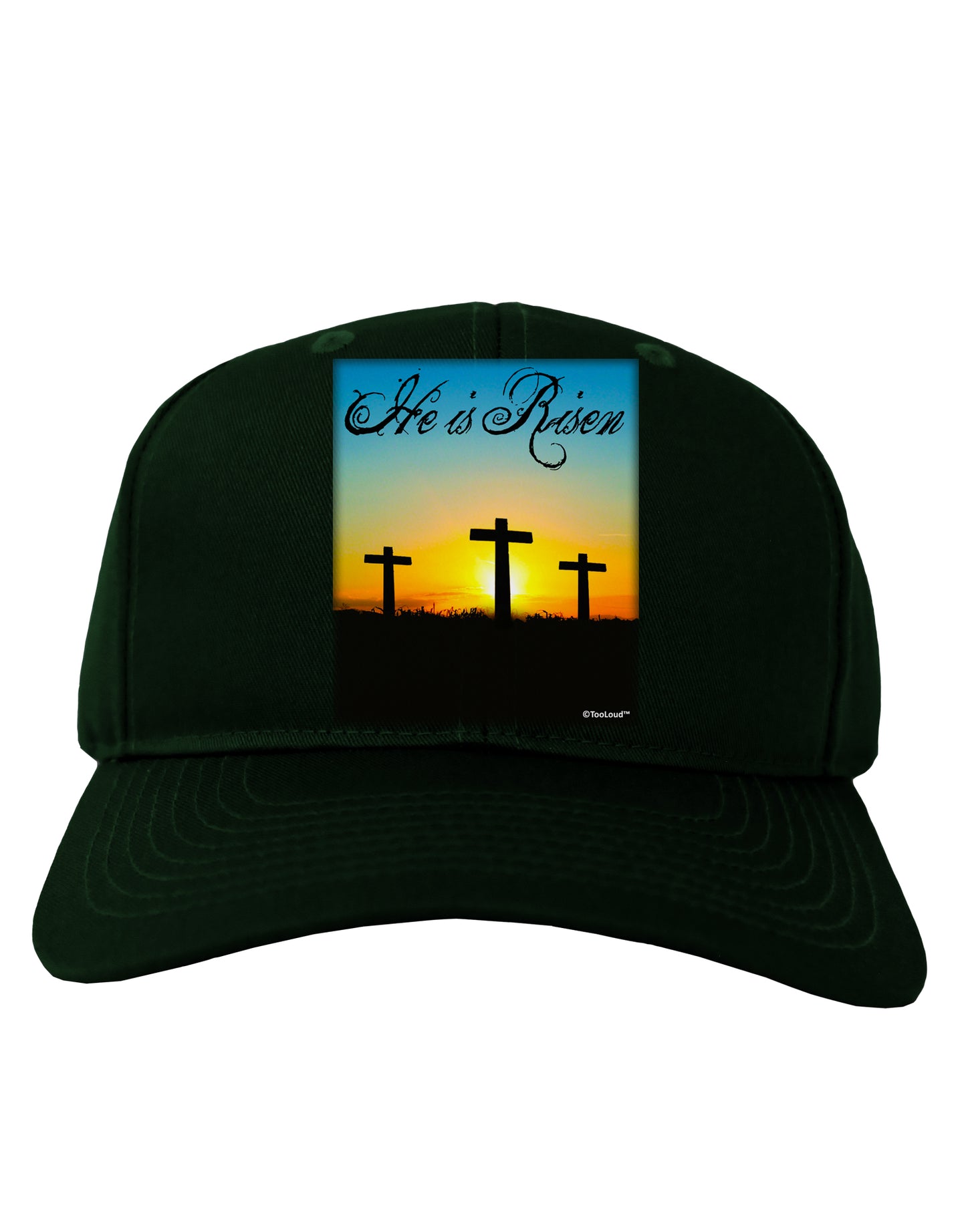 Three Crosses Sunrise - He Is Risen Adult Dark Baseball Cap Hat by TooLoud-Baseball Cap-TooLoud-Hunter-Green-One Size-Davson Sales