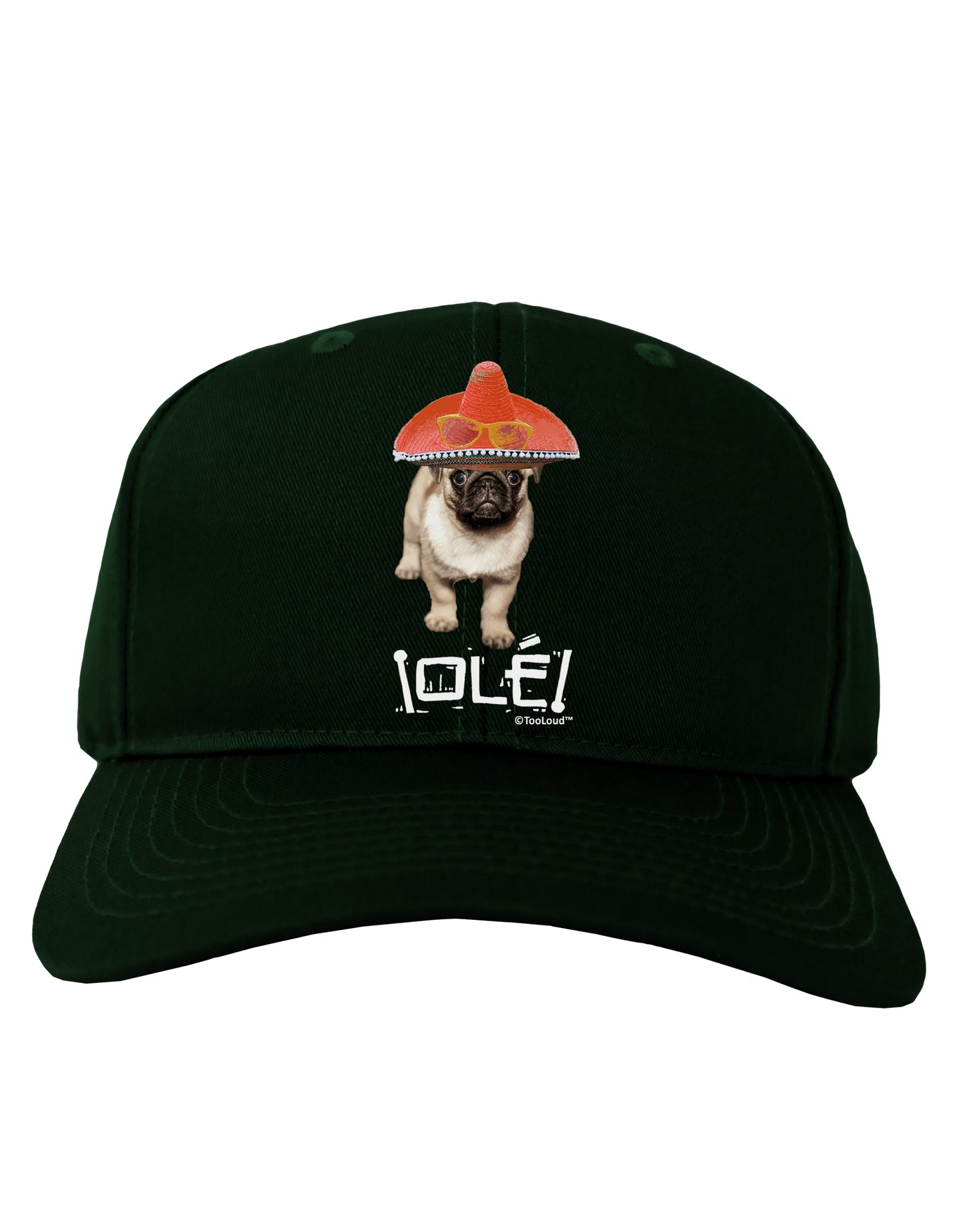 Pug Dog with Pink Sombrero - Ole Adult Dark Baseball Cap Hat by TooLoud-Baseball Cap-TooLoud-Hunter-Green-One Size-Davson Sales