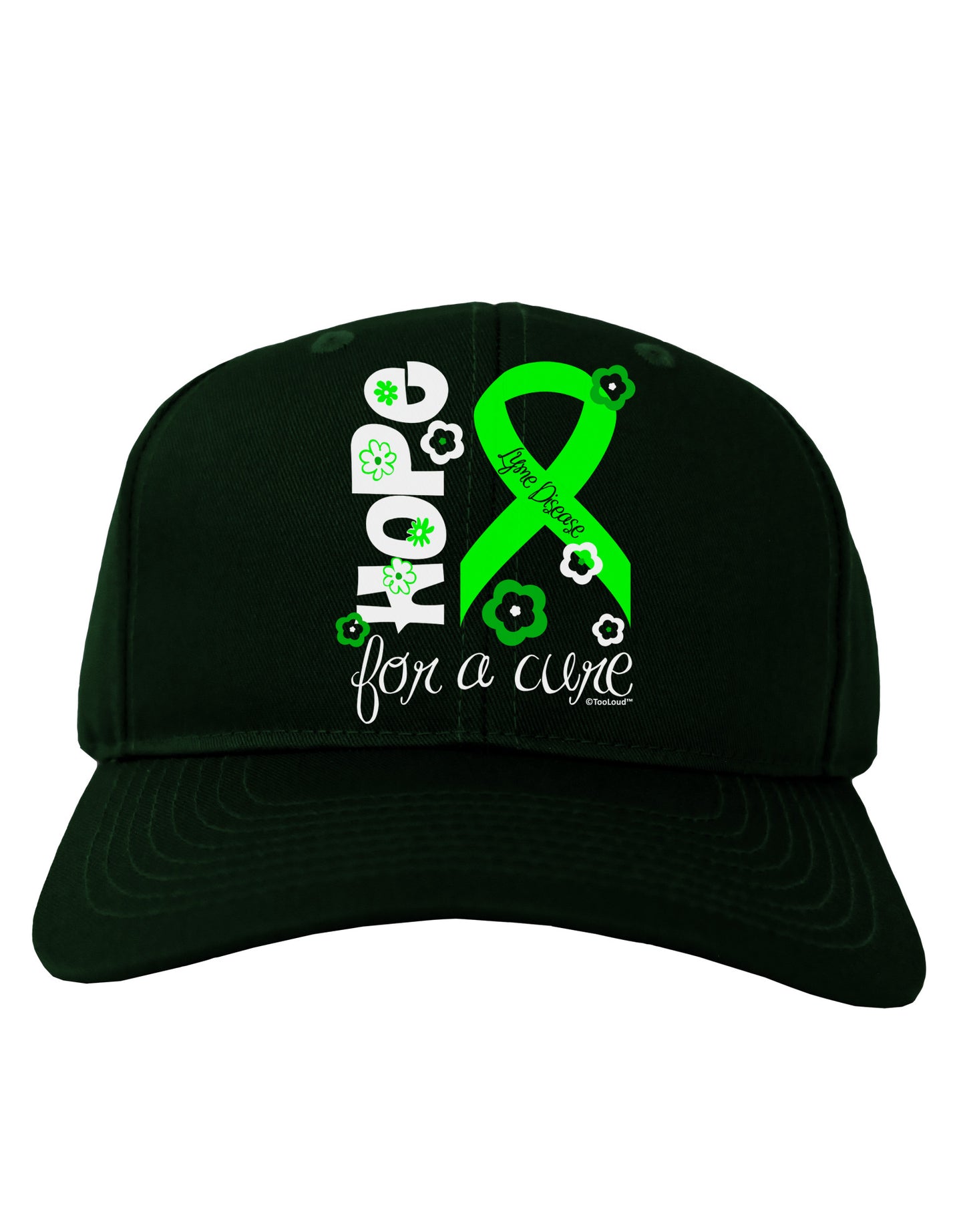 Hope for a Cure - Lime Green Ribbon Lyme Disease - Flowers Adult Dark Baseball Cap Hat-Baseball Cap-TooLoud-Hunter-Green-One Size-Davson Sales