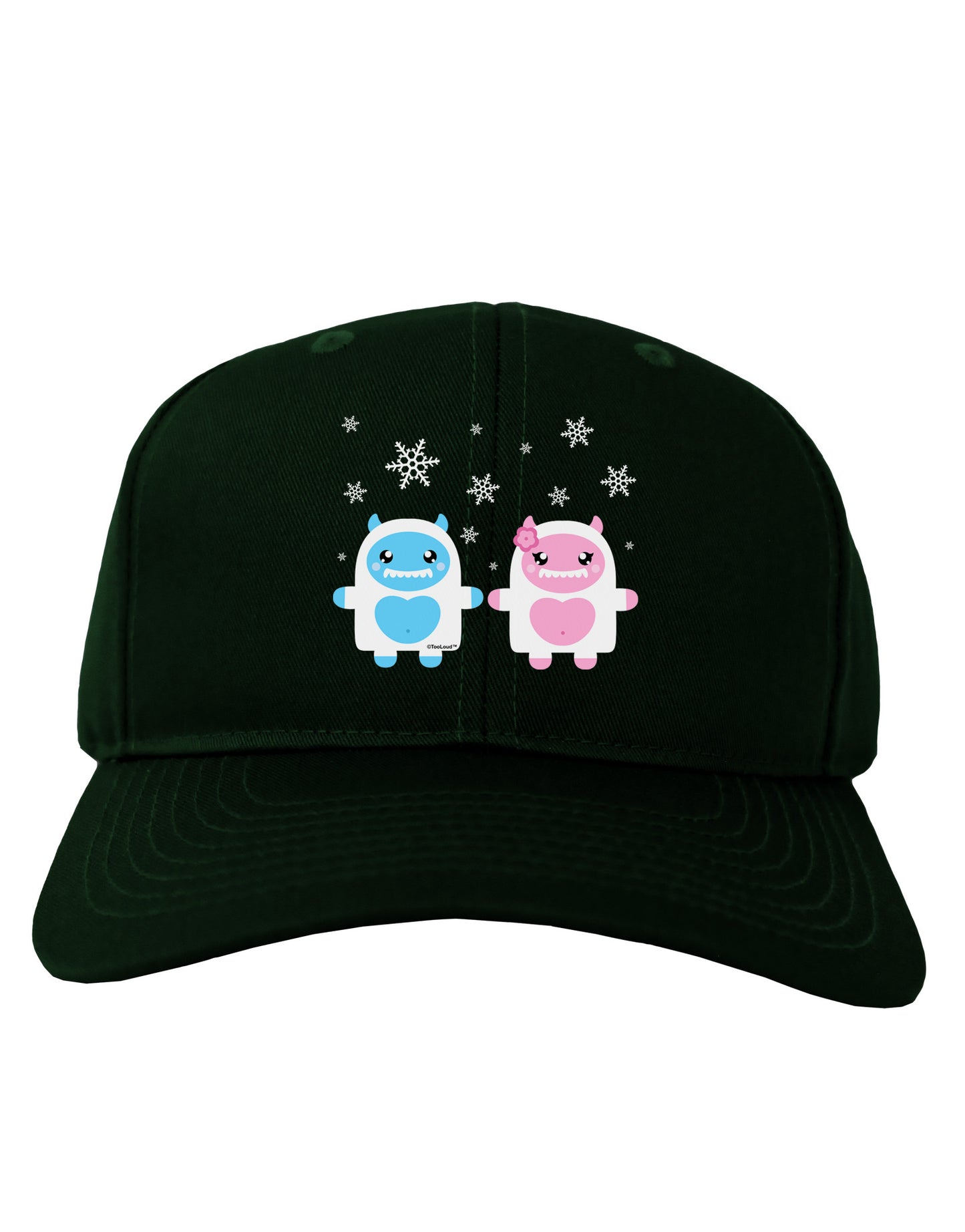 Cute Abominable Snowman Yeti Couple - Christmas Adult Dark Baseball Cap Hat-Baseball Cap-TooLoud-Hunter-Green-One Size-Davson Sales