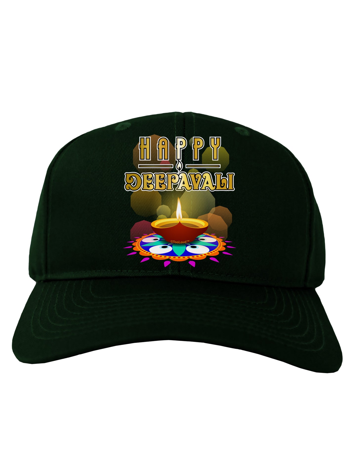 Happy Deepavali - Rangoli and Diya Adult Dark Baseball Cap Hat by-Baseball Cap-TooLoud-Hunter-Green-One Size-Davson Sales
