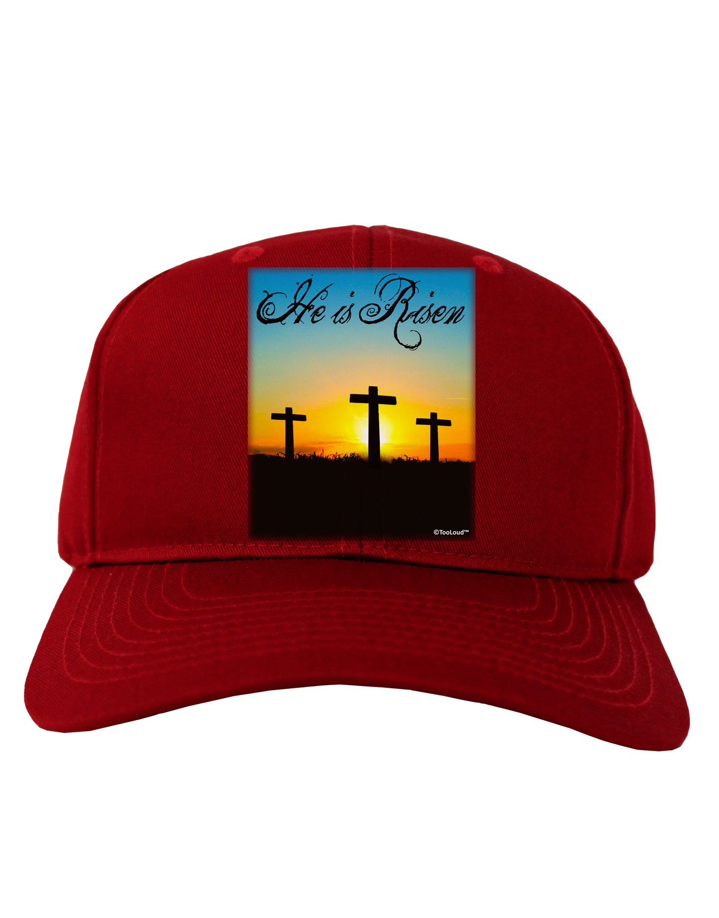 Three Crosses Sunrise - He Is Risen Adult Dark Baseball Cap Hat by TooLoud-Baseball Cap-TooLoud-Red-One Size-Davson Sales