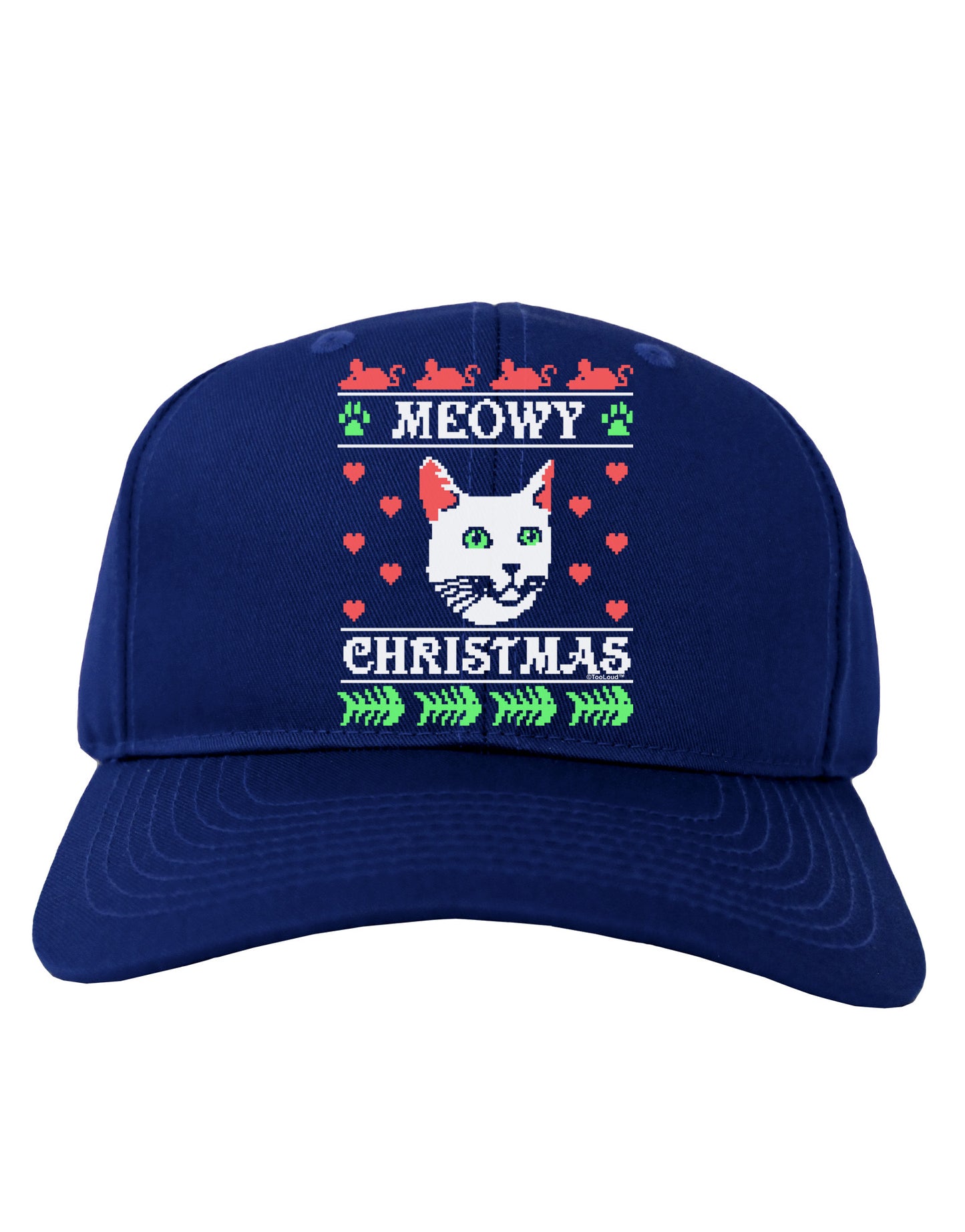 Meowy Christmas Cat Knit Look Adult Dark Baseball Cap Hat by-Baseball Cap-TooLoud-Royal-Blue-One Size-Davson Sales