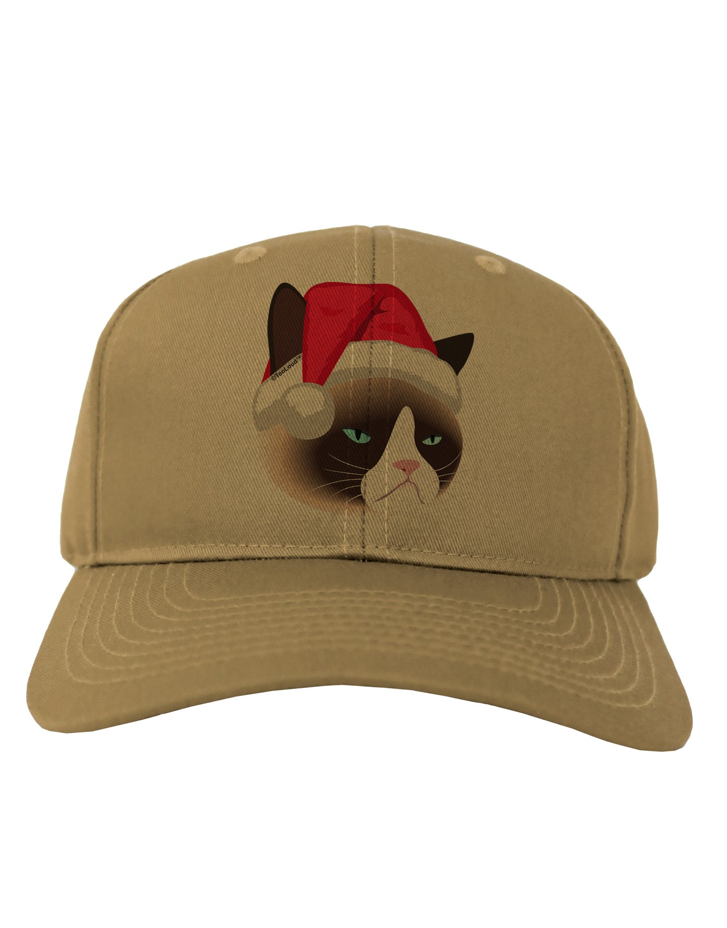 Santa Hat Disgruntled Siamese Cat Adult Baseball Cap Hat by-Baseball Cap-TooLoud-Khaki-One Size-Davson Sales