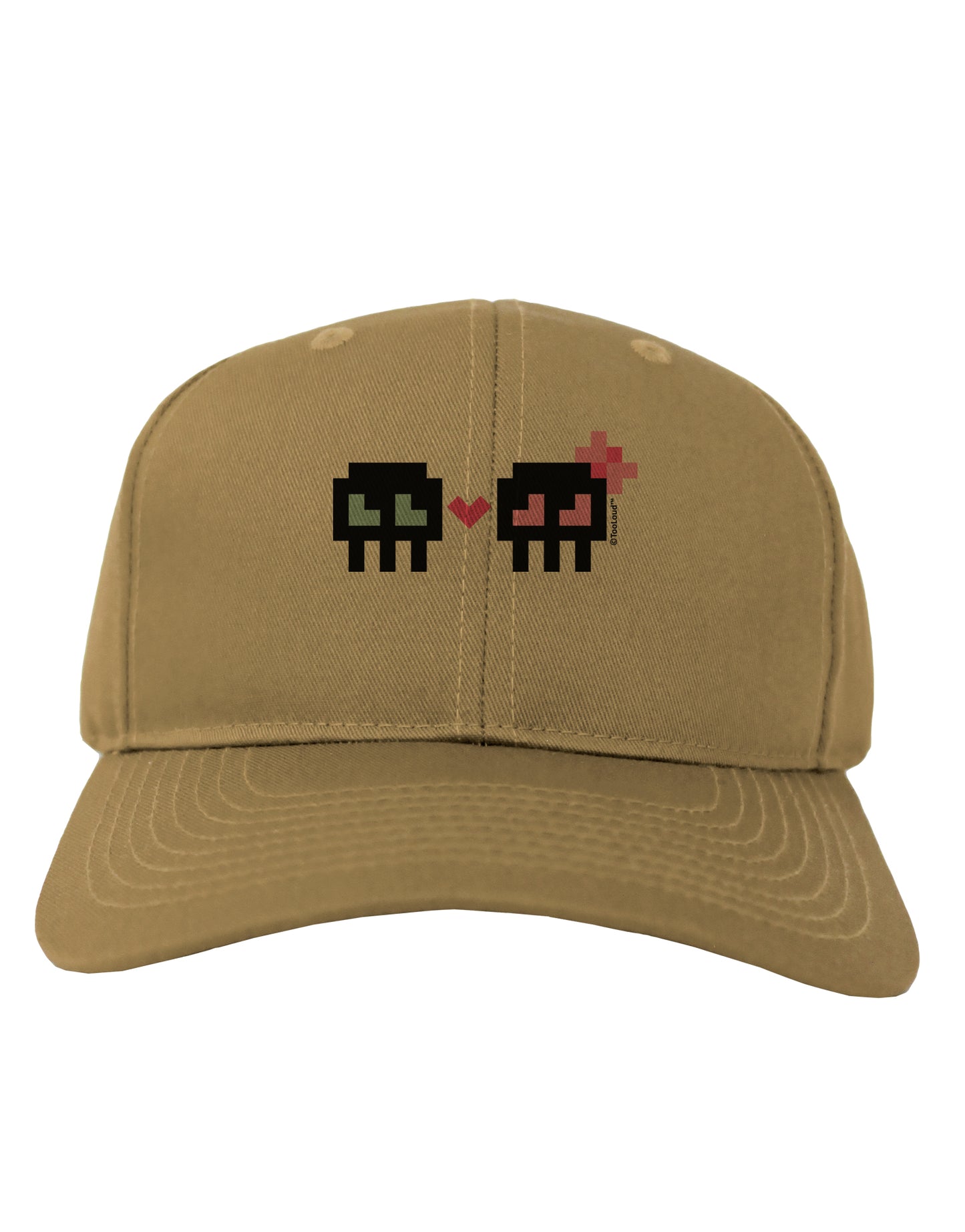 8-Bit Skull Love - Boy and Girl Adult Baseball Cap Hat-Baseball Cap-TooLoud-Khaki-One Size-Davson Sales