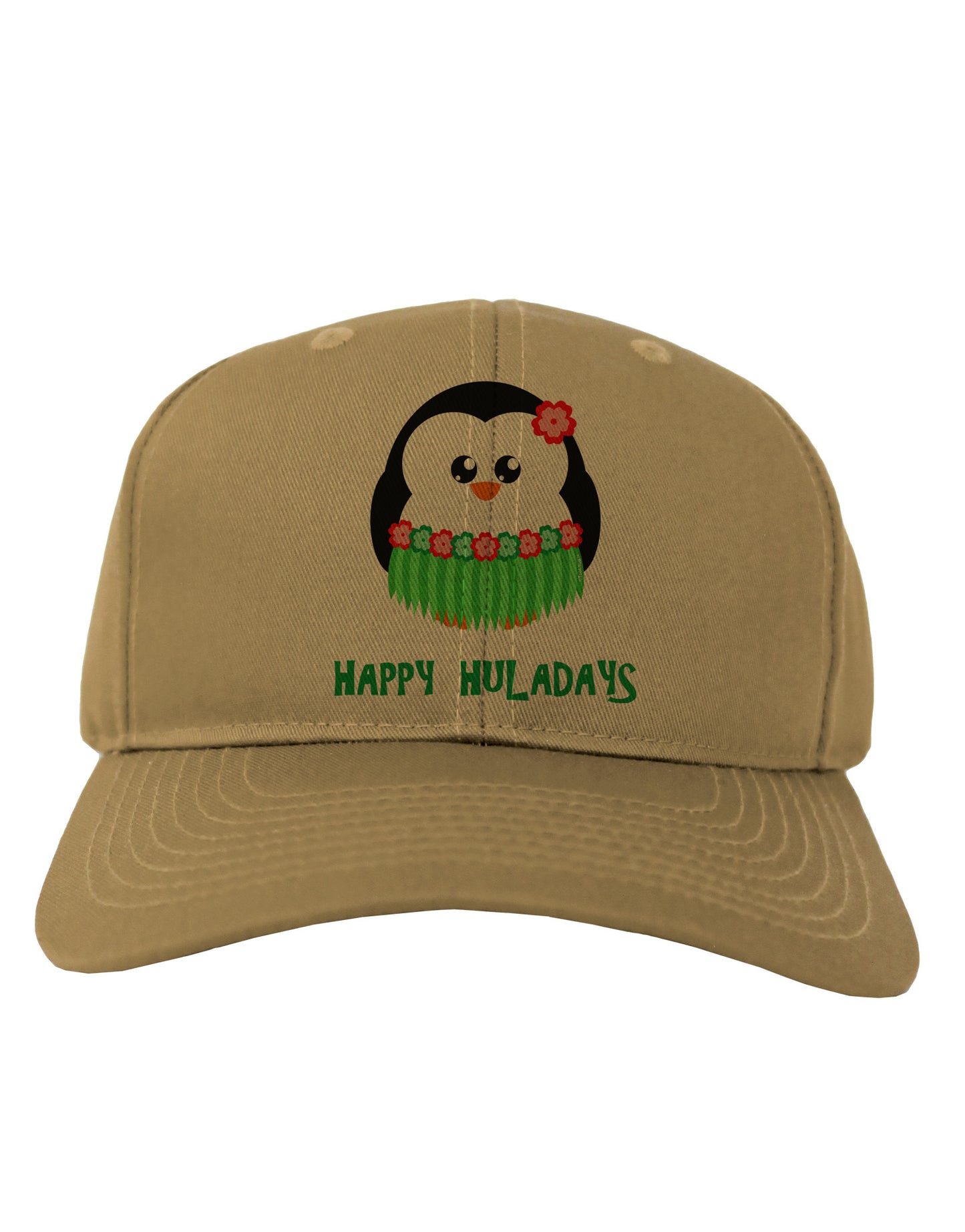Happy Huladays Christmas Penguin - Red and Green Adult Baseball Cap Hat-Baseball Cap-TooLoud-Khaki-One Size-Davson Sales