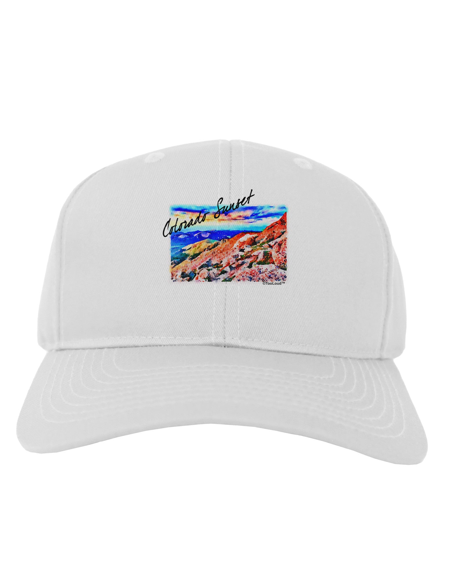 Colorado Mtn Sunset Bold WaterColor Adult Baseball Cap Hat-Baseball Cap-TooLoud-White-One Size-Davson Sales