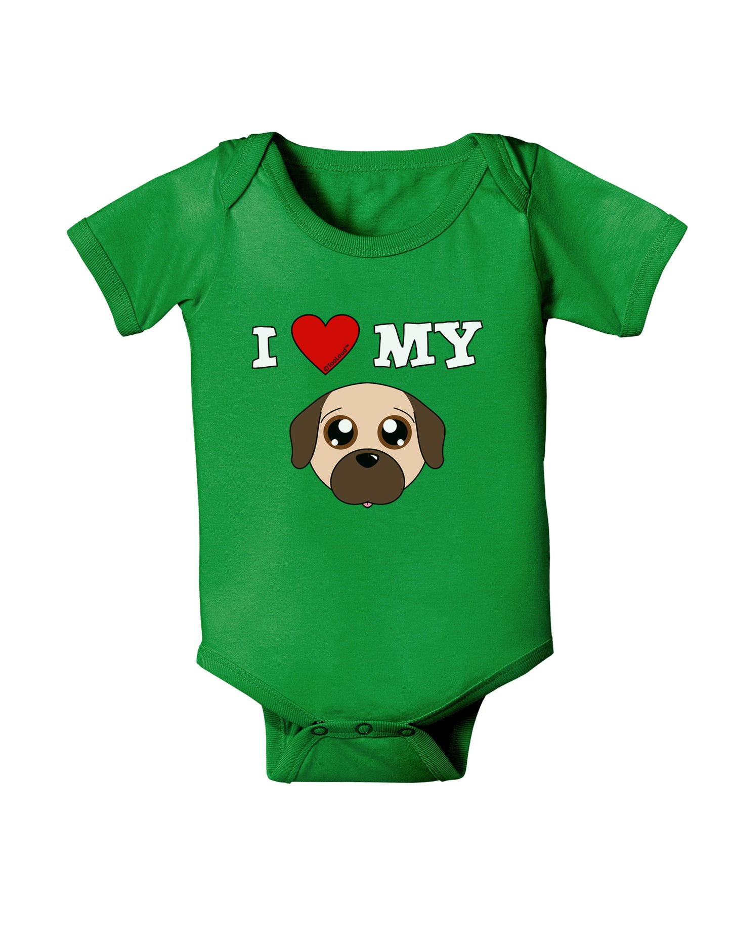 I Heart My - Cute Pug Dog - Fawn Baby Bodysuit Dark by TooLoud-Baby Romper-TooLoud-Clover-Green-06-Months-Davson Sales