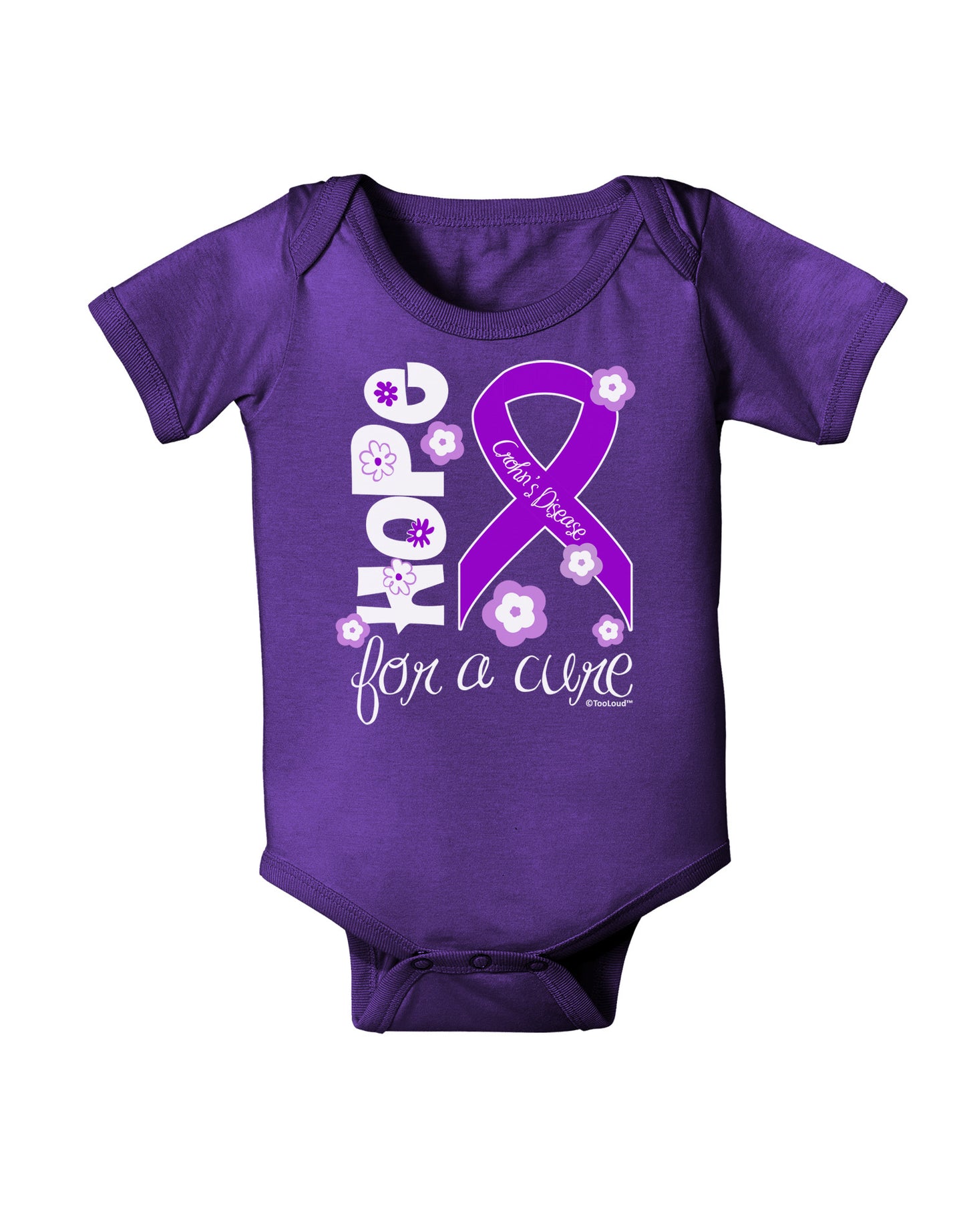 Hope for a Cure - Purple Ribbon Crohn’s Disease - Flowers Baby Bodysuit Dark-Baby Romper-TooLoud-Purple-06-Months-Davson Sales