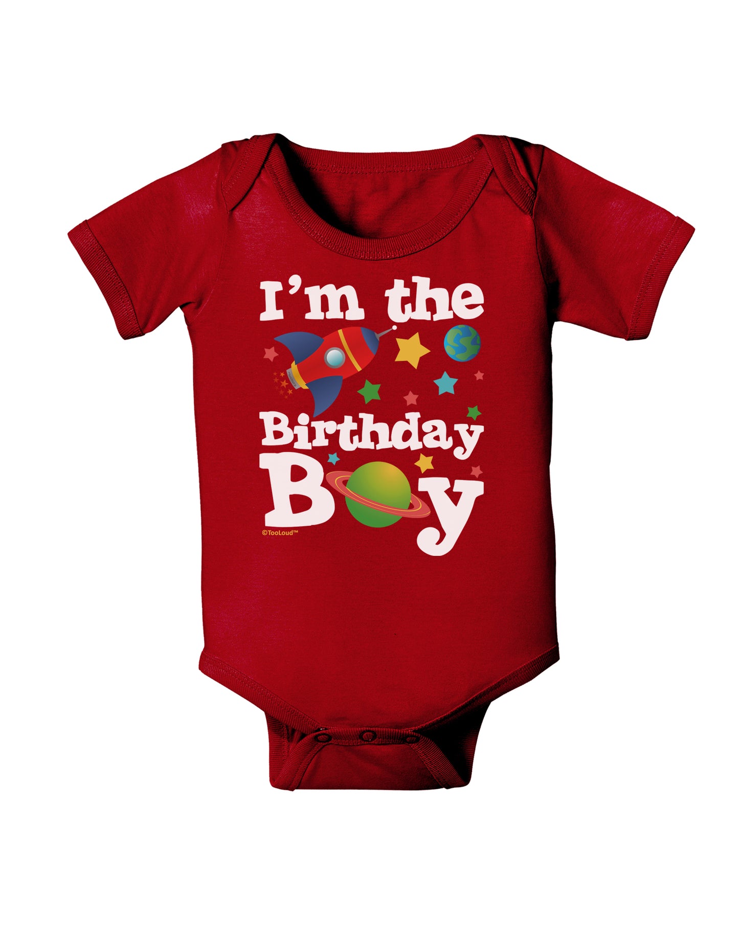 I'm the Birthday Boy - Outer Space Design Baby Bodysuit Dark by TooLoud-Baby Romper-TooLoud-Red-06-Months-Davson Sales