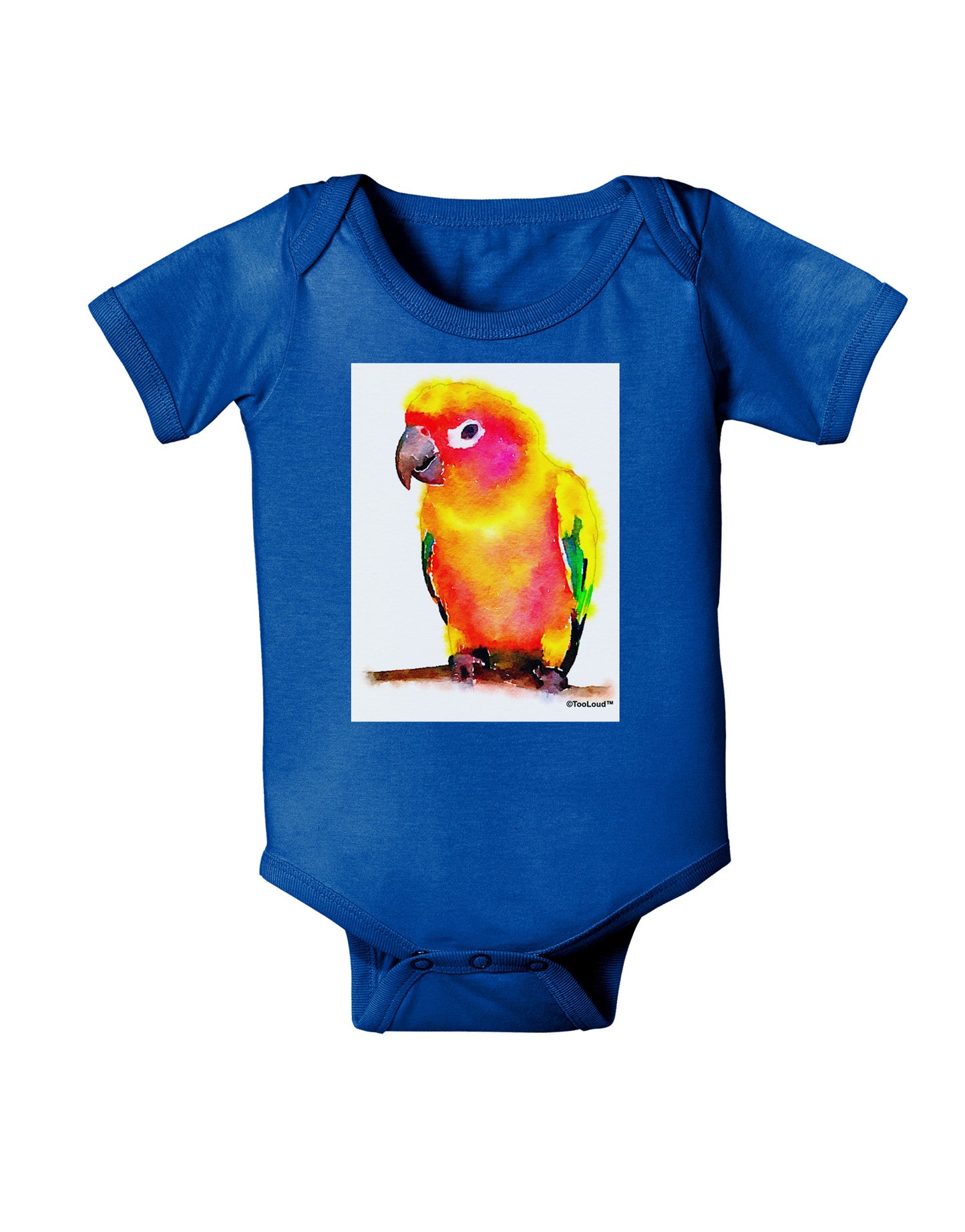 Sun Conure Parrot Watercolor Baby Bodysuit Dark-Baby Romper-TooLoud-Royal-Blue-06-Months-Davson Sales