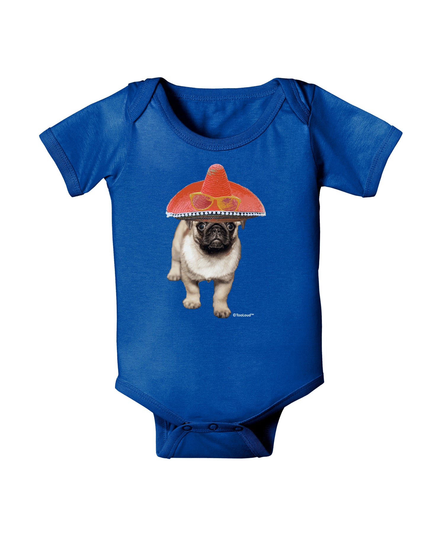 Pug Dog with Pink Sombrero Baby Bodysuit Dark by TooLoud-Baby Romper-TooLoud-Royal-Blue-06-Months-Davson Sales
