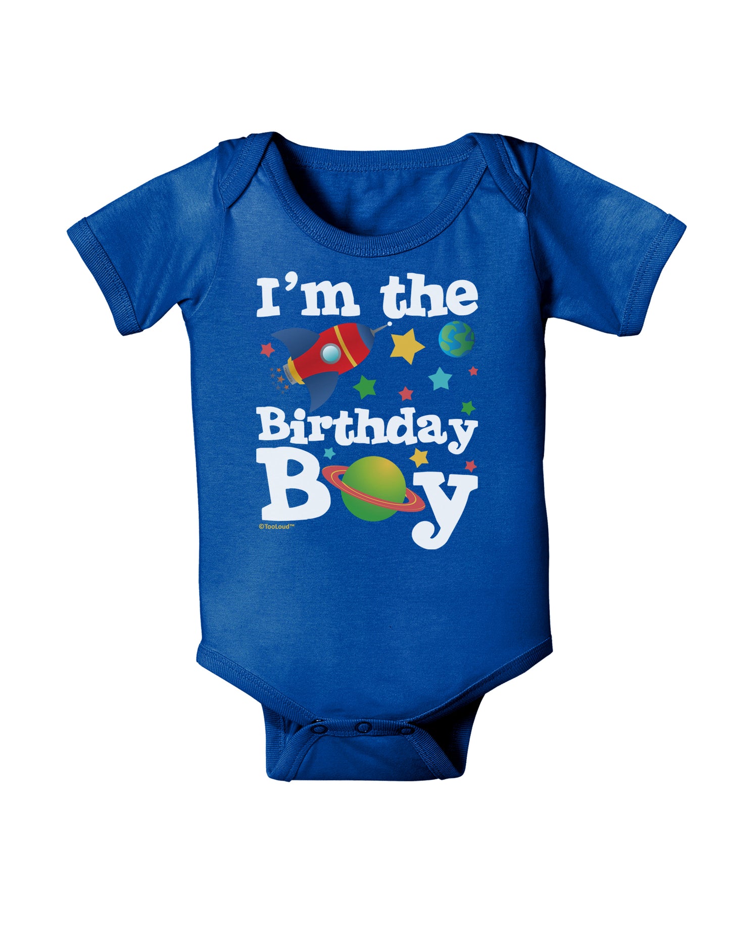 I'm the Birthday Boy - Outer Space Design Baby Bodysuit Dark by TooLoud-Baby Romper-TooLoud-Royal-Blue-06-Months-Davson Sales