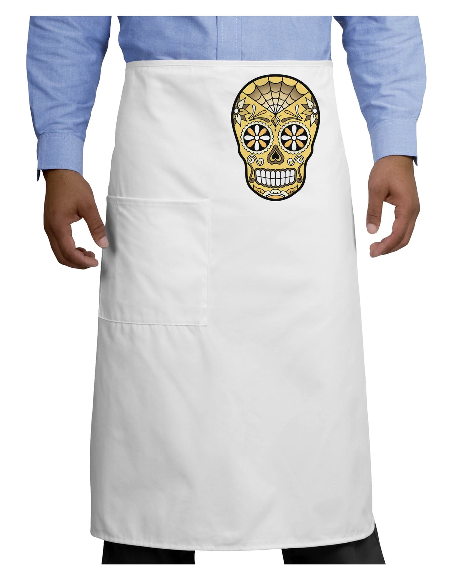 Version 8 Gold Day of the Dead Calavera Adult Bistro Apron-Bistro Apron-TooLoud-White-One-Size-Adult-Davson Sales