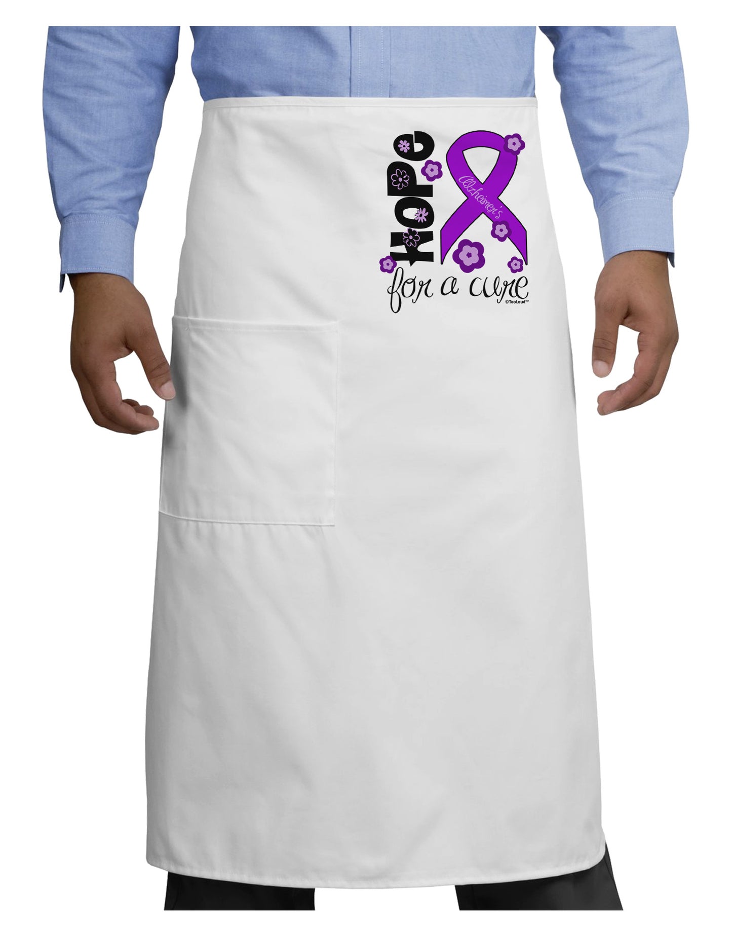 Hope for a Cure - Purple Ribbon Alzheimers Disease - Flowers Adult Bistro Apron-Bistro Apron-TooLoud-White-One-Size-Adult-Davson Sales