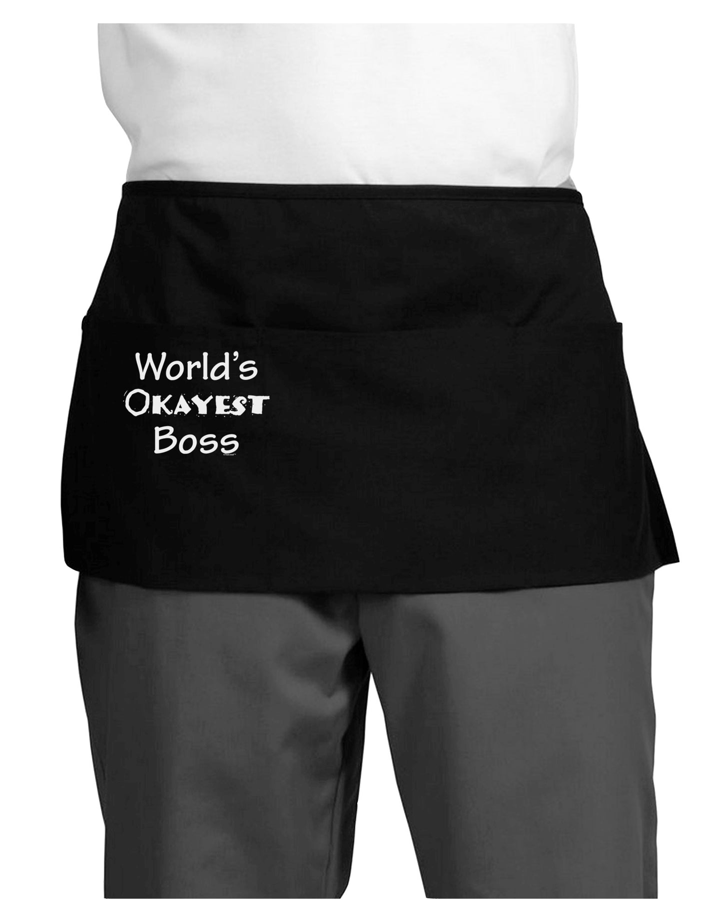 World's Okayest Boss Text - Boss Day Dark Adult Mini Waist Apron, Server Apron-Mini Waist Apron-TooLoud-Black-One-Size-Davson Sales