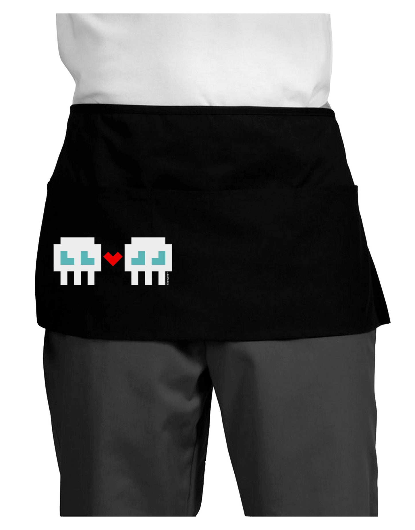 8-Bit Skull Love - Boy and Boy Dark Adult Mini Waist Apron, Server Apron-Mini Waist Apron-TooLoud-Black-One-Size-Davson Sales