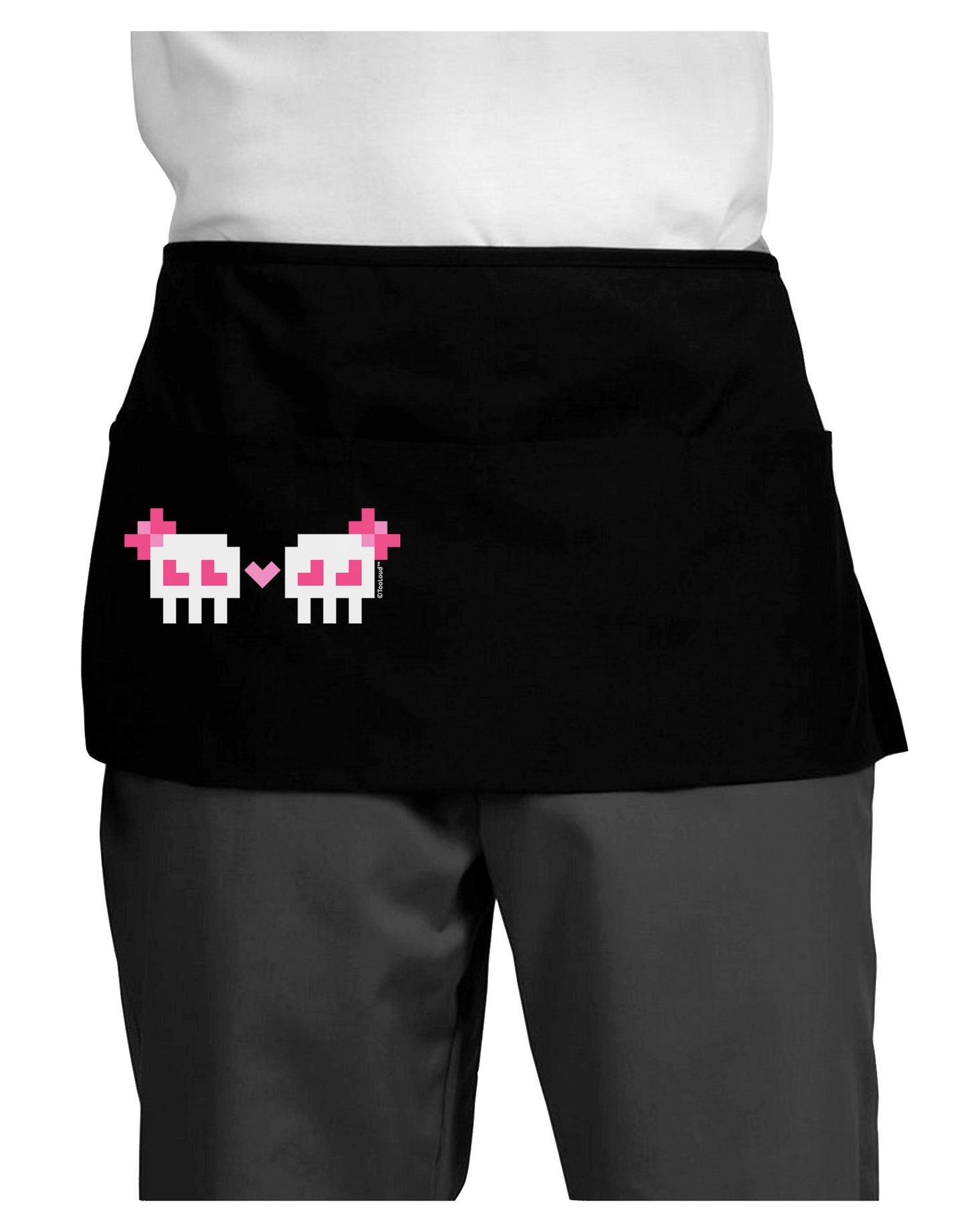 8-Bit Skull Love - Girl and Girl Dark Adult Mini Waist Apron, Server Apron-Mini Waist Apron-TooLoud-Black-One-Size-Davson Sales