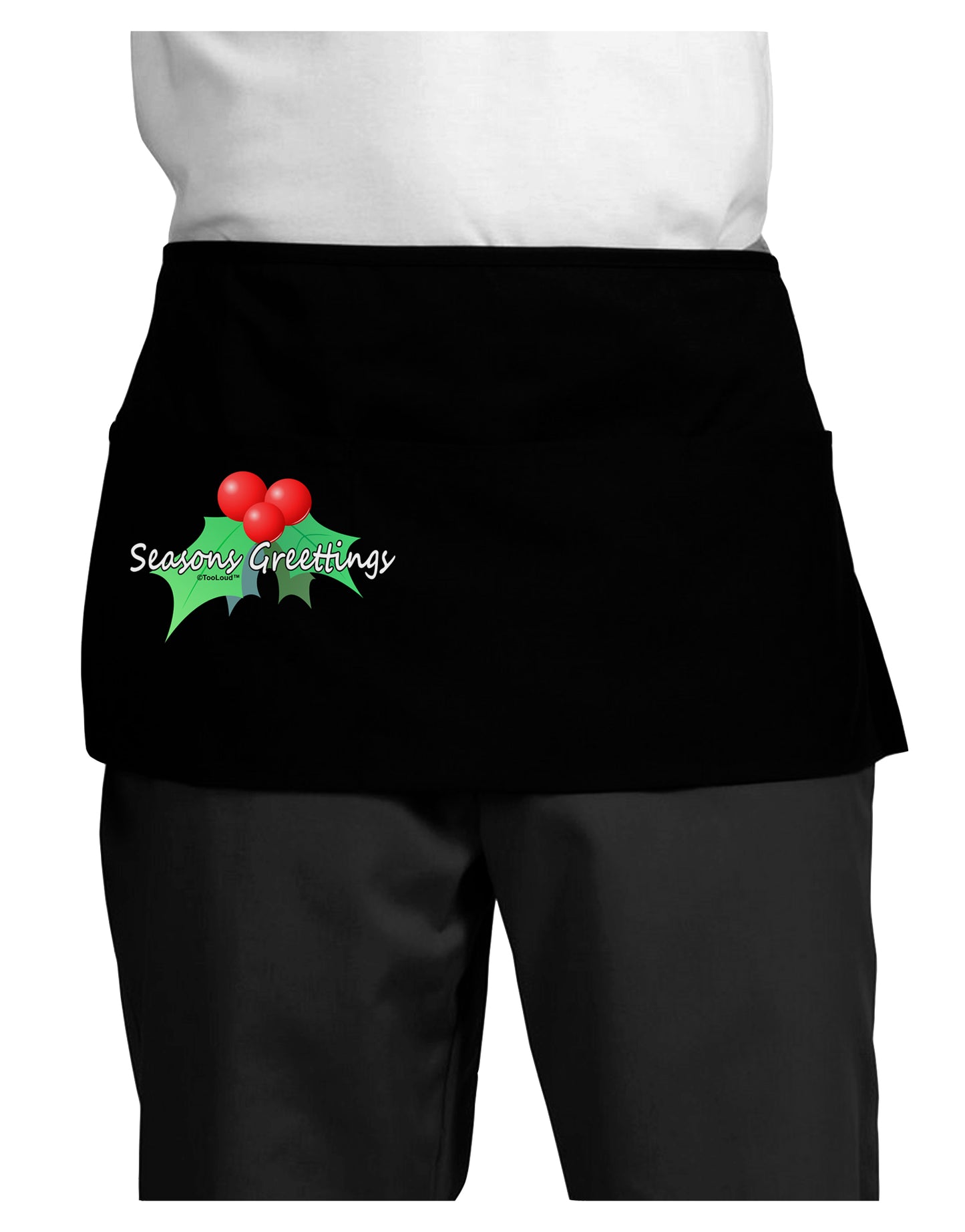 Holly Seasons Greetings Text Dark Adult Mini Waist Apron, Server Apron by TooLoud-Mini Waist Apron-TooLoud-Black-One-Size-Davson Sales