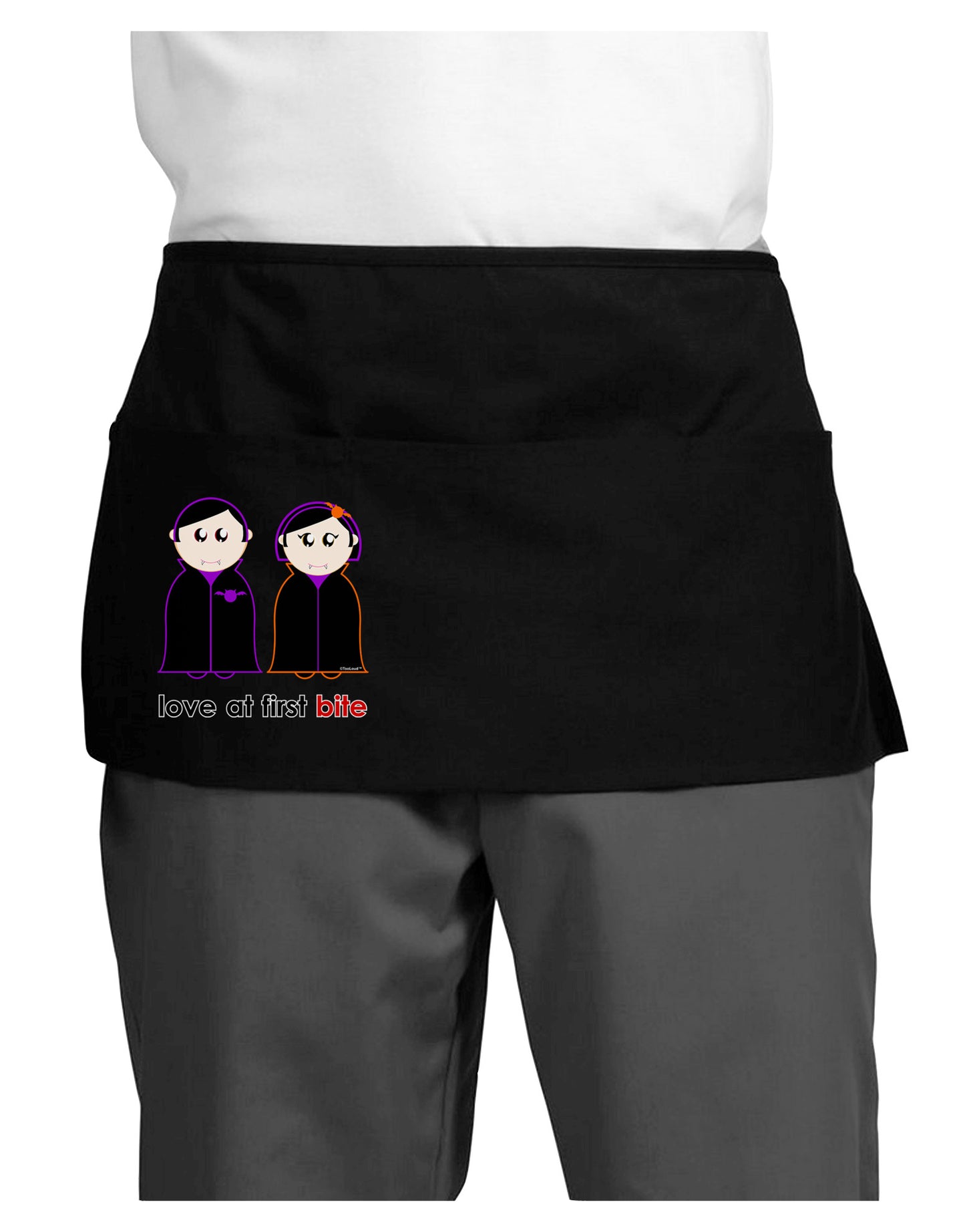 Love at First Bite Vampire Couple Halloween Dark Adult Mini Waist Apron, Server Apron-Mini Waist Apron-TooLoud-Black-One-Size-Davson Sales