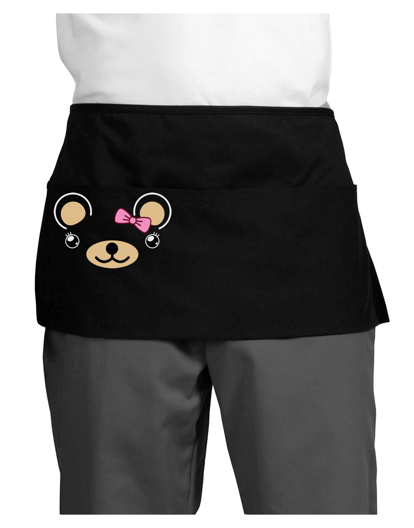 Kyu-T Ears - Beartholomea Girl Teddy Bear Dark Adult Mini Waist Apron, Server Apron-Mini Waist Apron-TooLoud-Black-One-Size-Davson Sales