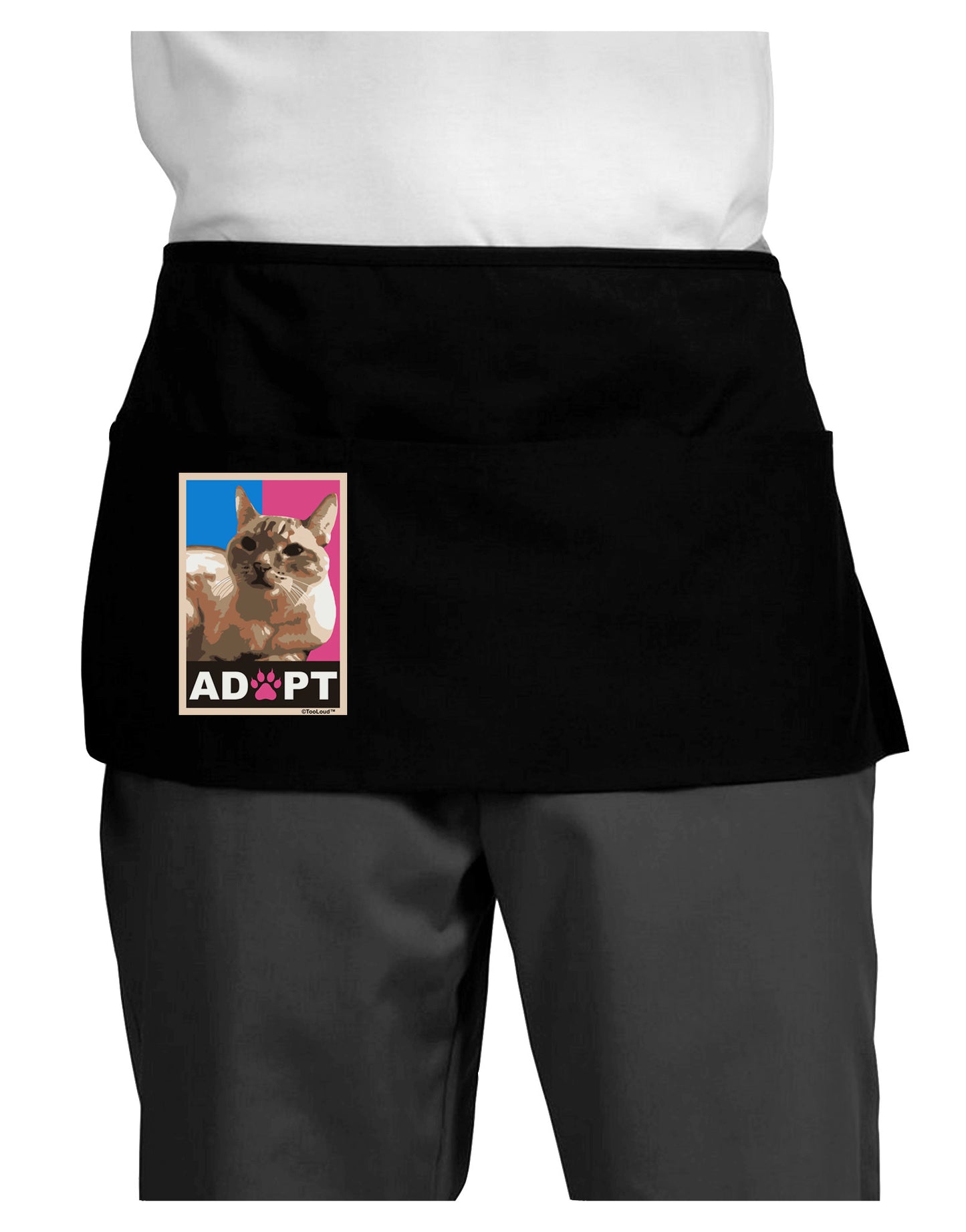 Adopt Cute Kitty Cat Adoption Dark Adult Mini Waist Apron, Server Apron-Mini Waist Apron-TooLoud-Black-One-Size-Davson Sales