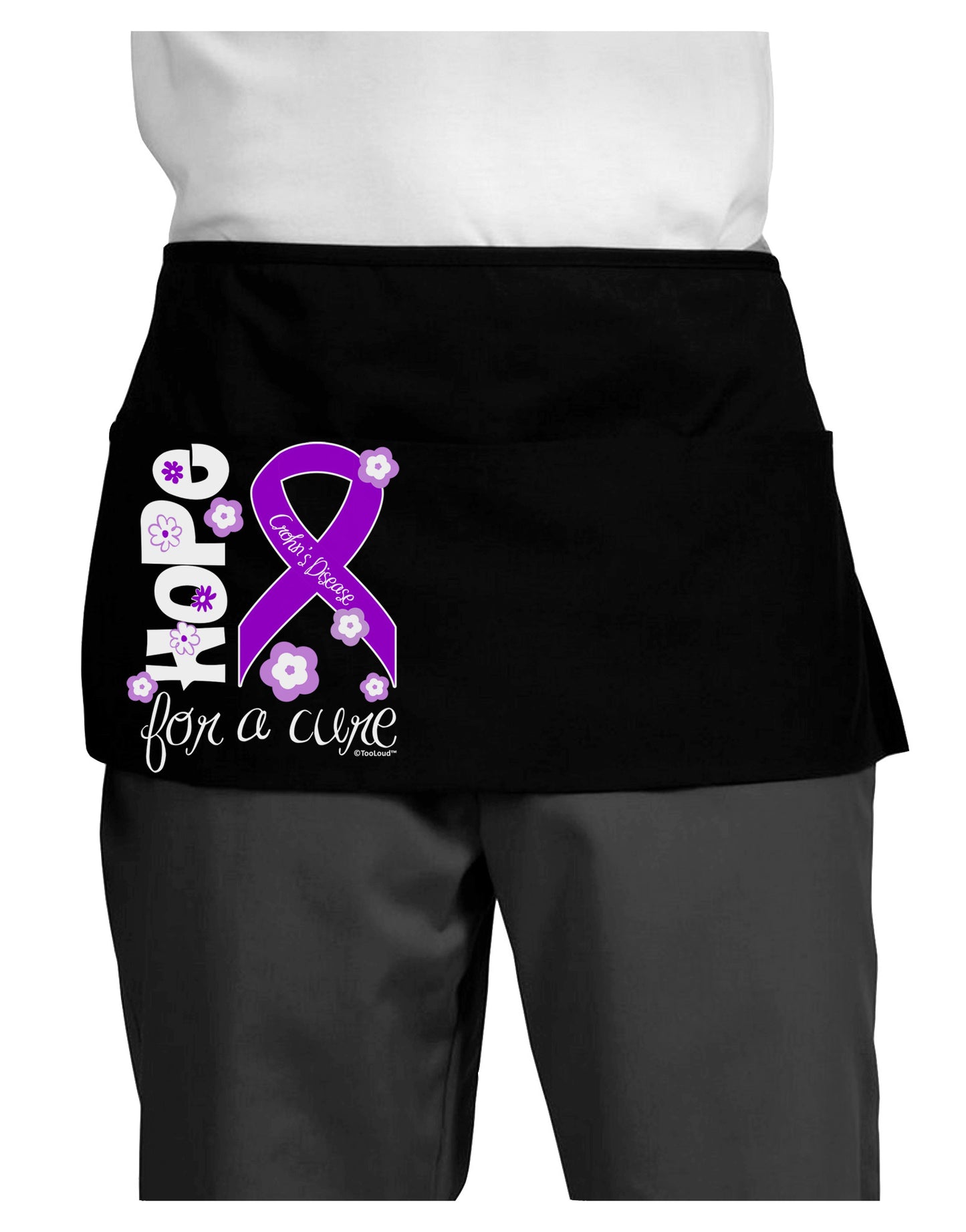 Hope for a Cure - Purple Ribbon Crohn’s Disease - Flowers Dark Adult Mini Waist Apron, Server Apron-Mini Waist Apron-TooLoud-Black-One-Size-Davson Sales