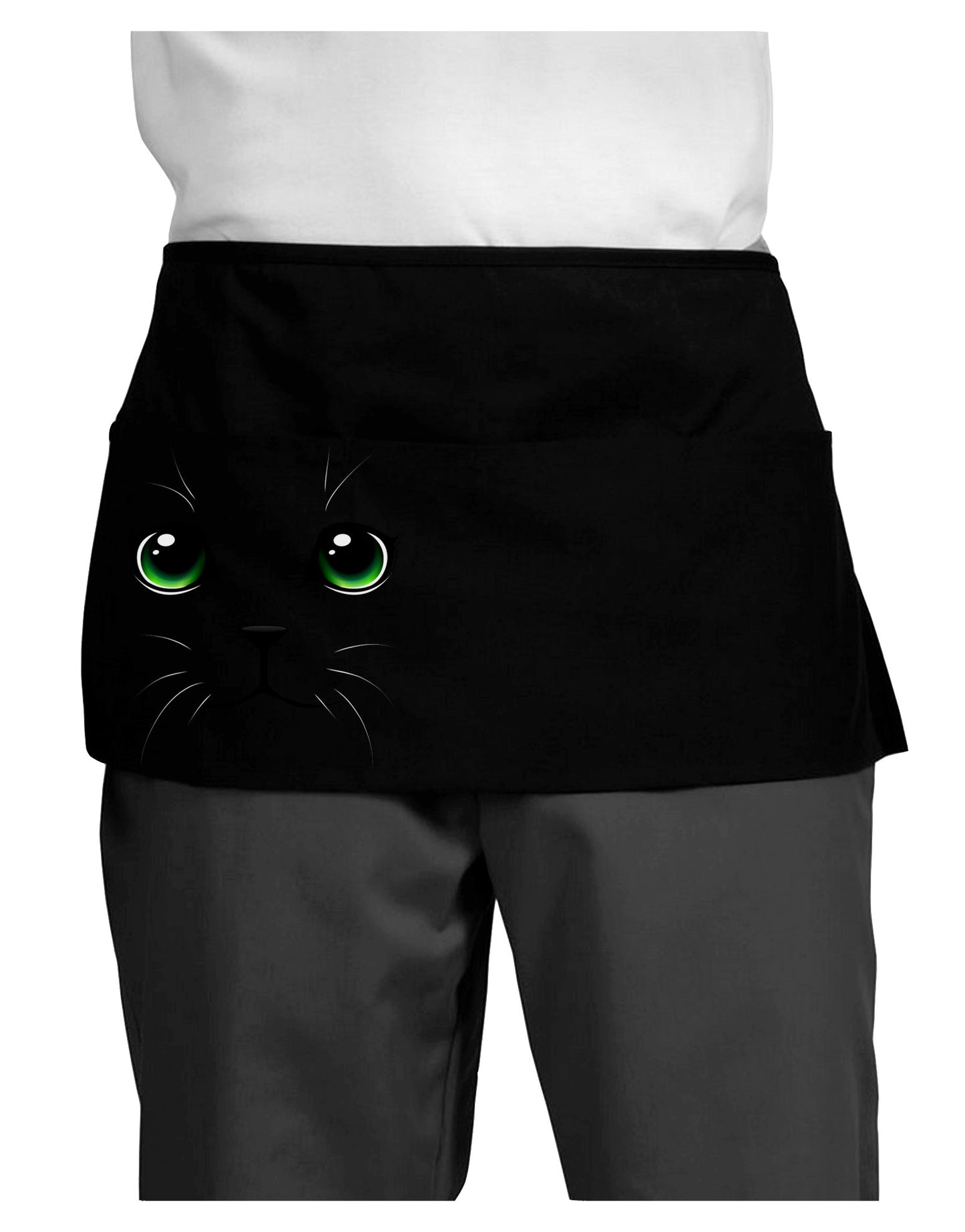 Green-Eyed Cute Cat Face Dark Adult Mini Waist Apron, Server Apron-Mini Waist Apron-TooLoud-Black-One-Size-Davson Sales