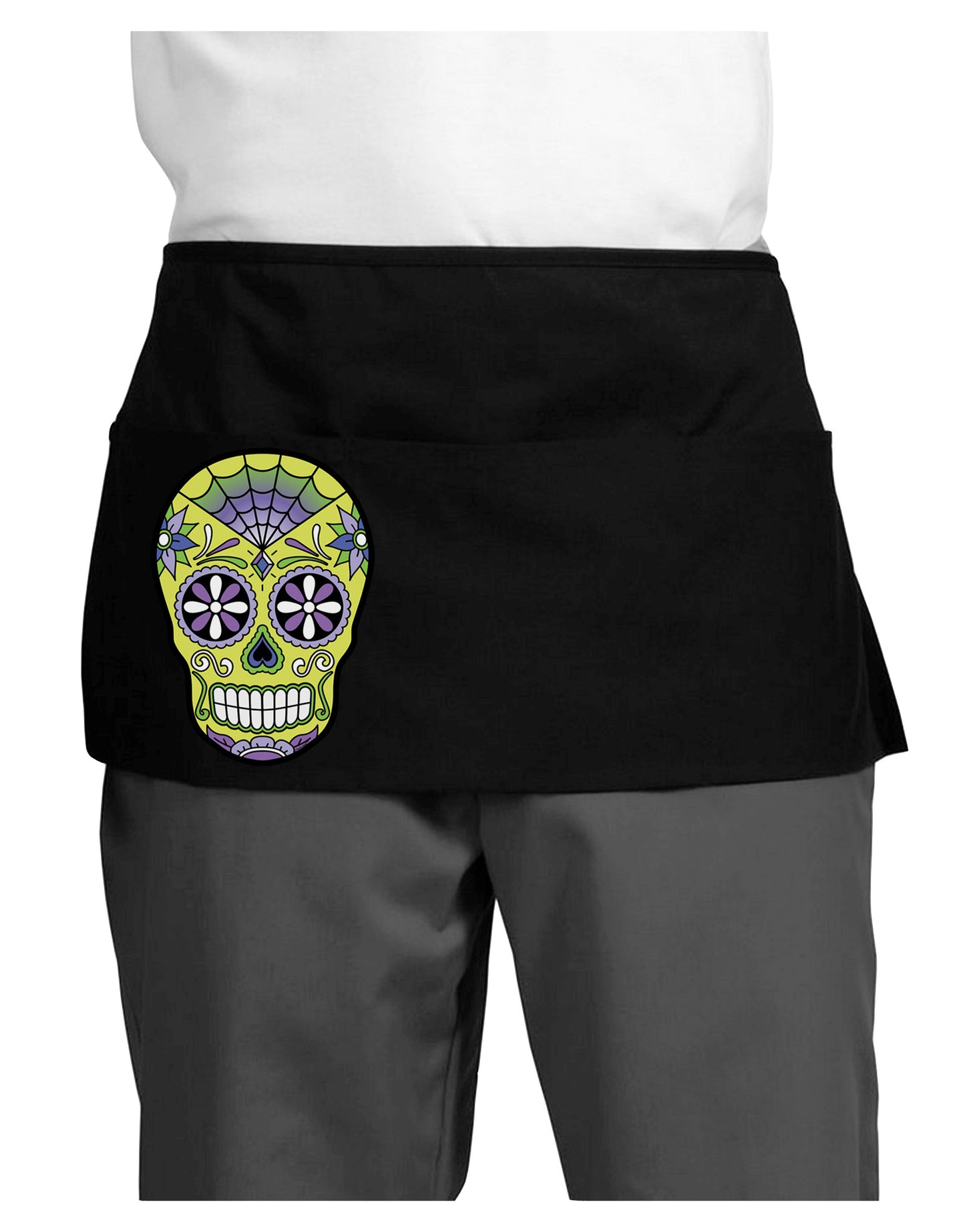 Version 7 Poison Day of the Dead Calavera Dark Adult Mini Waist Apron, Server Apron-Mini Waist Apron-TooLoud-Black-One-Size-Davson Sales