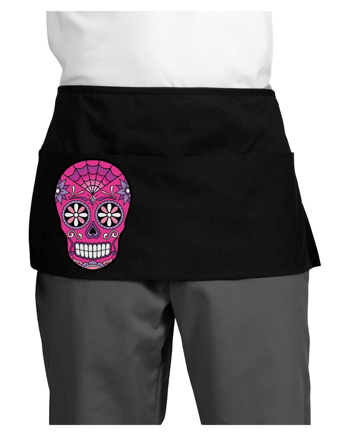 Version 4 Pink Day of the Dead Calavera Dark Adult Mini Waist Apron, Server Apron-Mini Waist Apron-TooLoud-Black-One-Size-Davson Sales