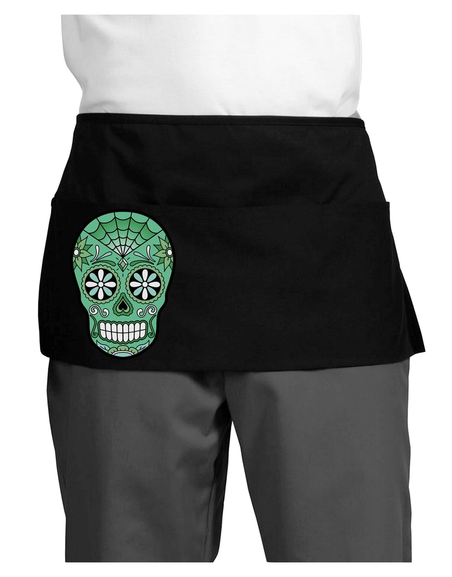 Version 5 Green Day of the Dead Calavera Dark Adult Mini Waist Apron, Server Apron-Mini Waist Apron-TooLoud-Black-One-Size-Davson Sales