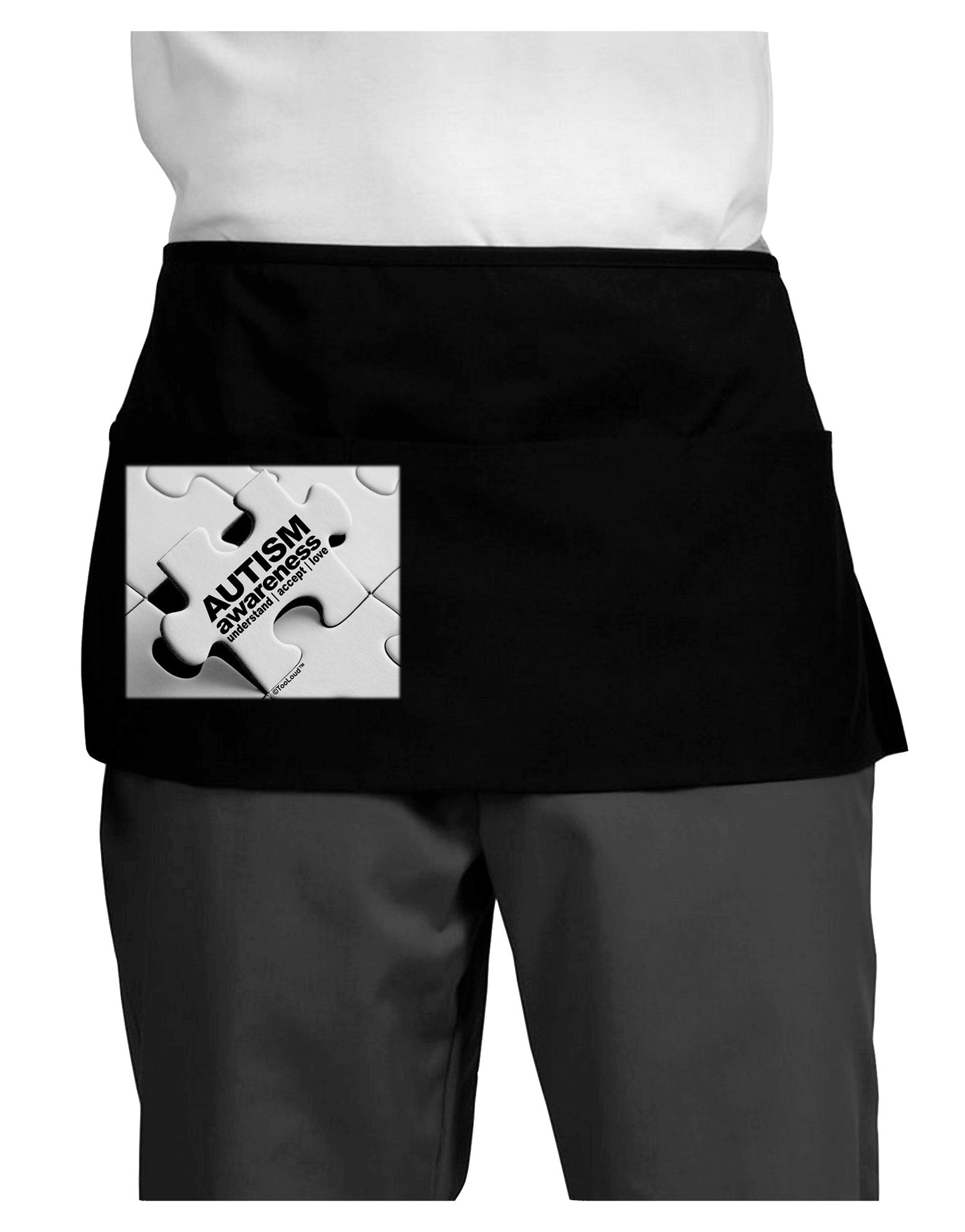 Autism Awareness - Puzzle Black & White Dark Adult Mini Waist Apron, Server Apron-Mini Waist Apron-TooLoud-Black-One-Size-Davson Sales