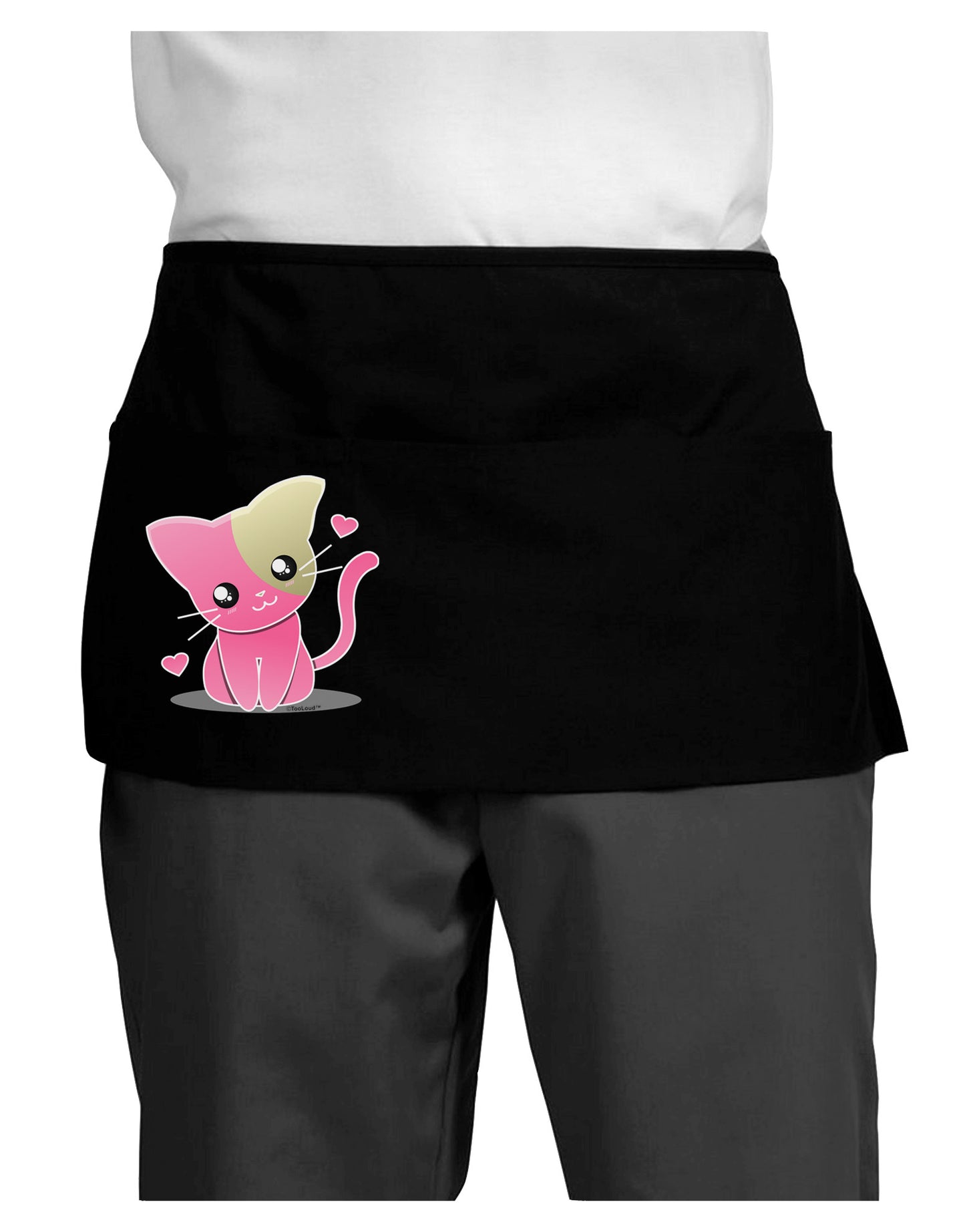Kawaii Kitty Dark Adult Mini Waist Apron, Server Apron-Mini Waist Apron-TooLoud-Black-One-Size-Davson Sales