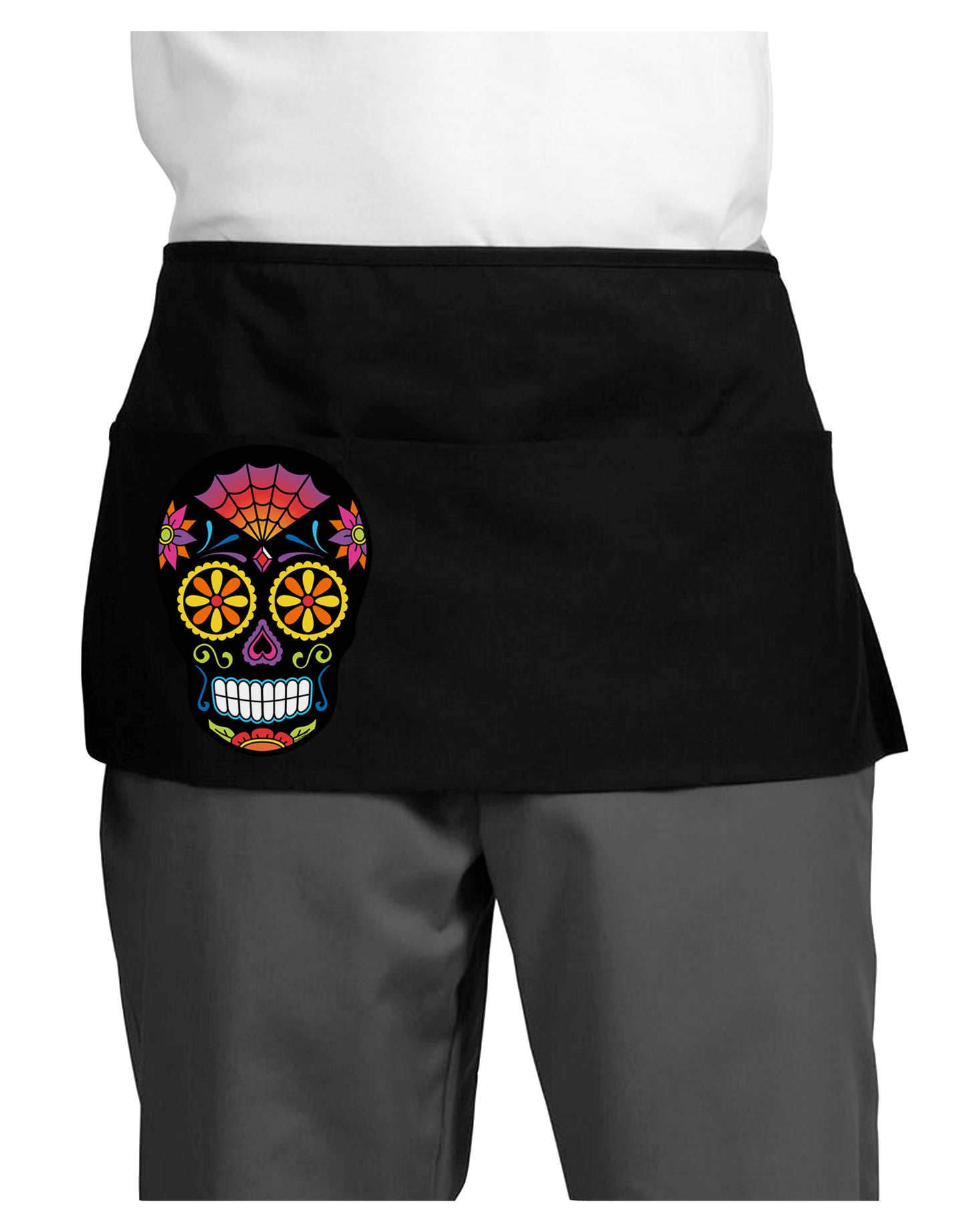 Version 2 Black Day of the Dead Calavera Dark Adult Mini Waist Apron, Server Apron-Mini Waist Apron-TooLoud-Black-One-Size-Davson Sales