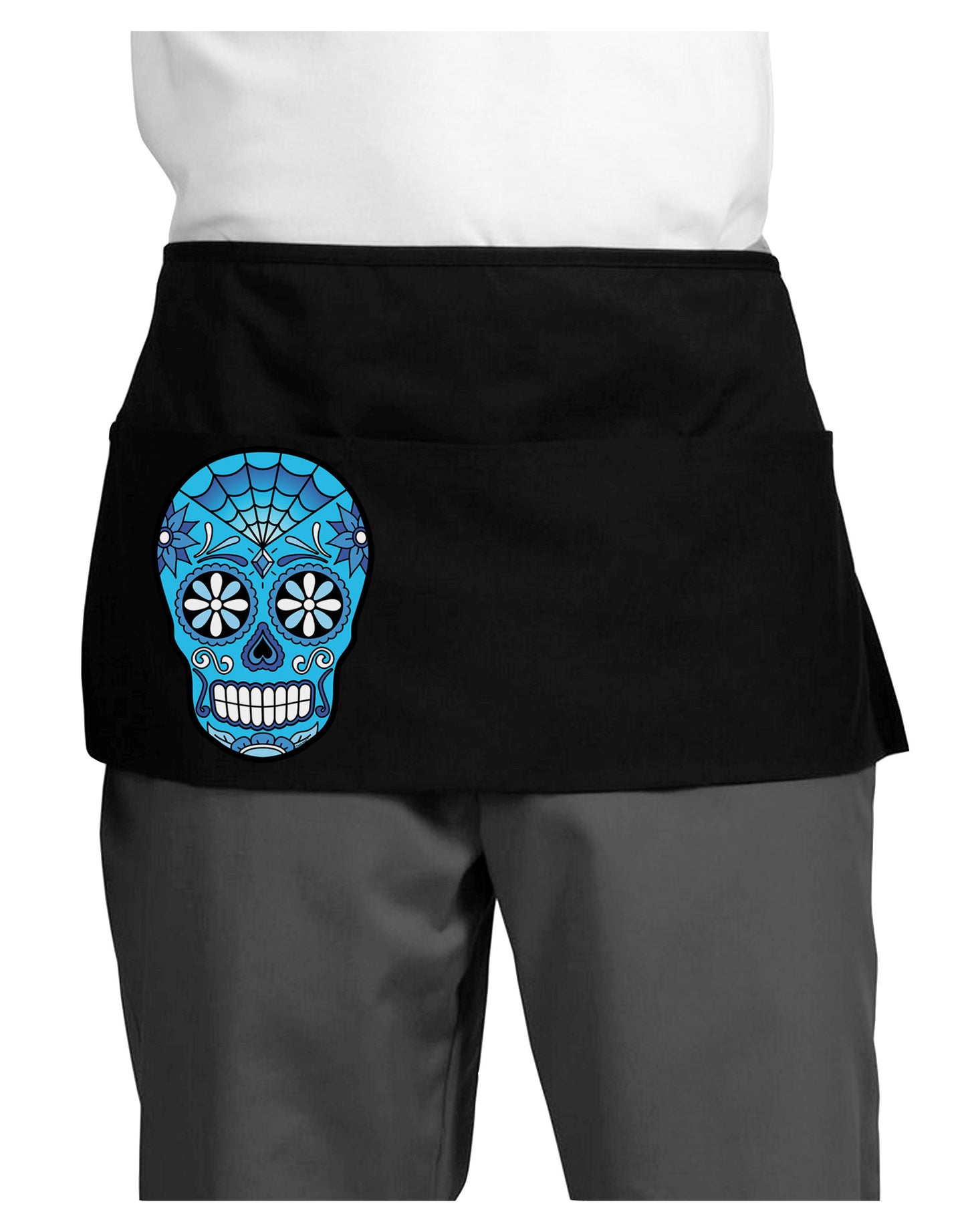 Version 3 Blue Day of the Dead Calavera Dark Adult Mini Waist Apron, Server Apron-Mini Waist Apron-TooLoud-Black-One-Size-Davson Sales