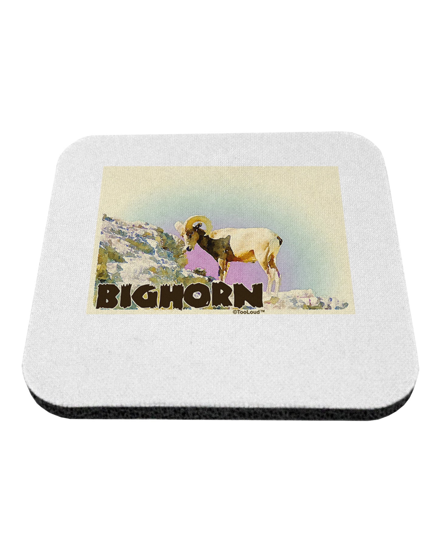 Bighorn Ram WatercolorText Coaster-Coasters-TooLoud-White-Davson Sales
