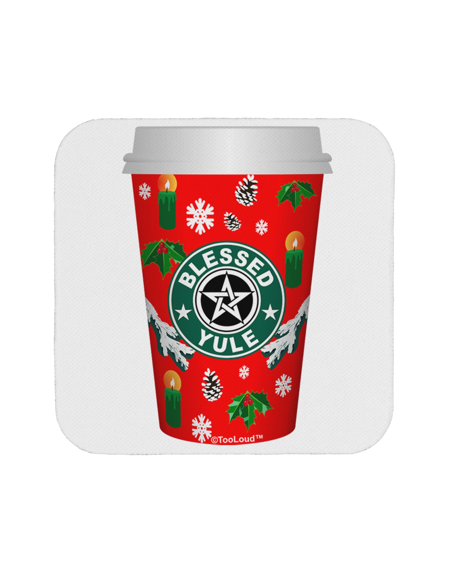 Blessed Yule Red Coffee Cup Coaster by TooLoud-TooLoud-1-Davson Sales