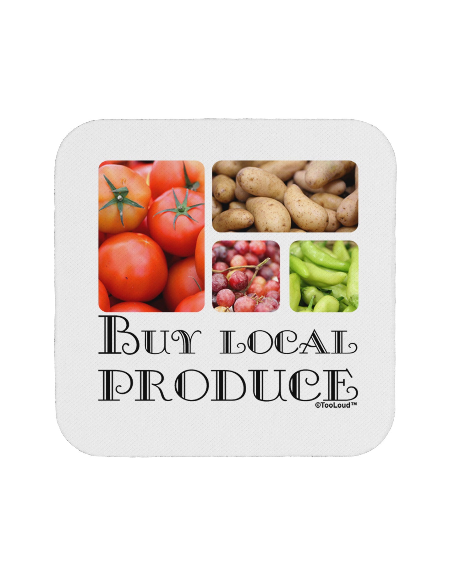 Buy Local Produce Text Coaster-Coasters-TooLoud-White-Davson Sales