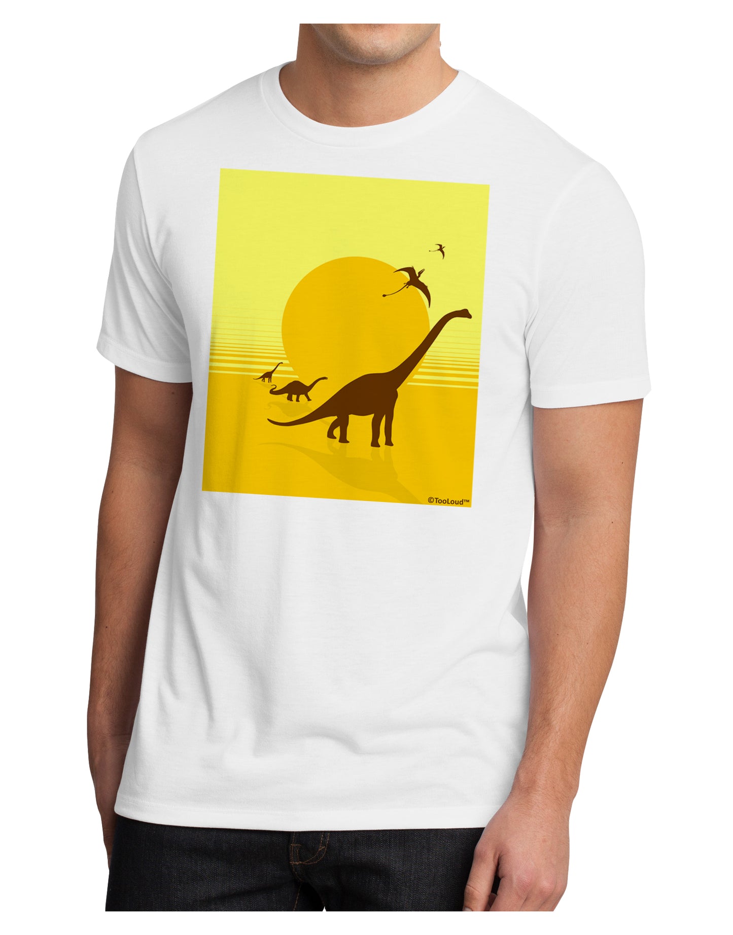 Brontosaurus and Pterodactyl Silhouettes with Sun Men's Sublimate Tee by TooLoud-TooLoud-White-Small-Davson Sales