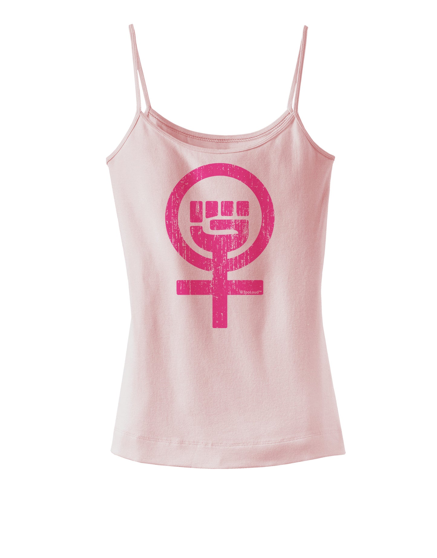 Pink Distressed Feminism Symbol Spaghetti Strap Tank-Womens Spaghetti Strap Tanks-TooLoud-SoftPink-X-Small-Davson Sales