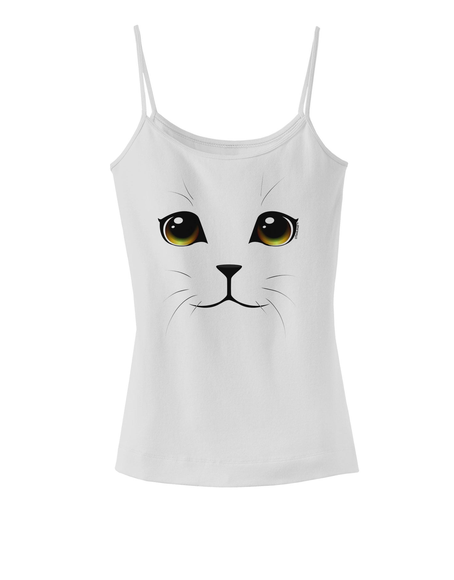 Yellow Amber-Eyed Cute Cat Face Spaghetti Strap Tank-Womens Spaghetti Strap Tanks-TooLoud-White-X-Small-Davson Sales
