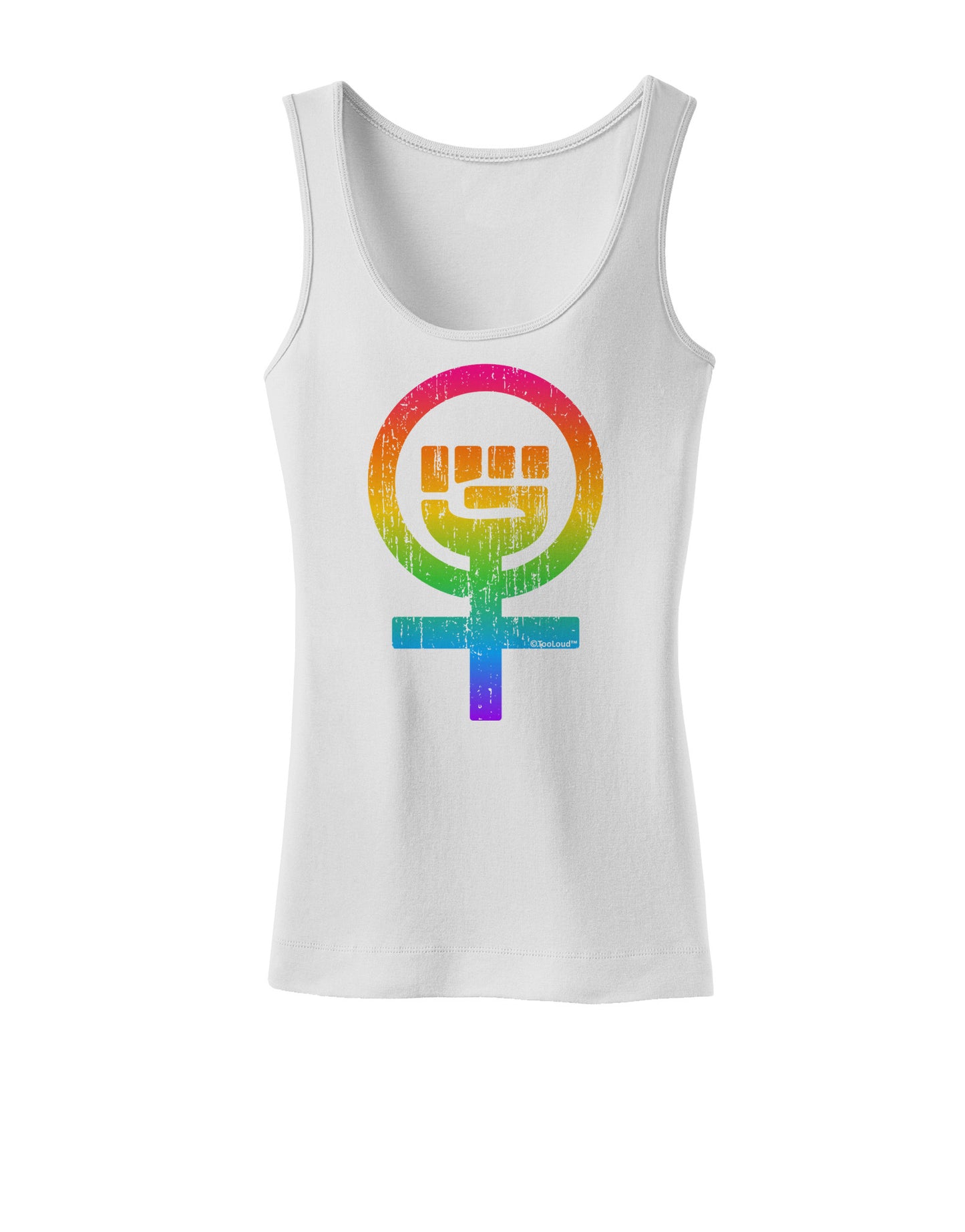 Rainbow Distressed Feminism Symbol Womens Tank Top-Womens Tank Tops-TooLoud-White-X-Small-Davson Sales