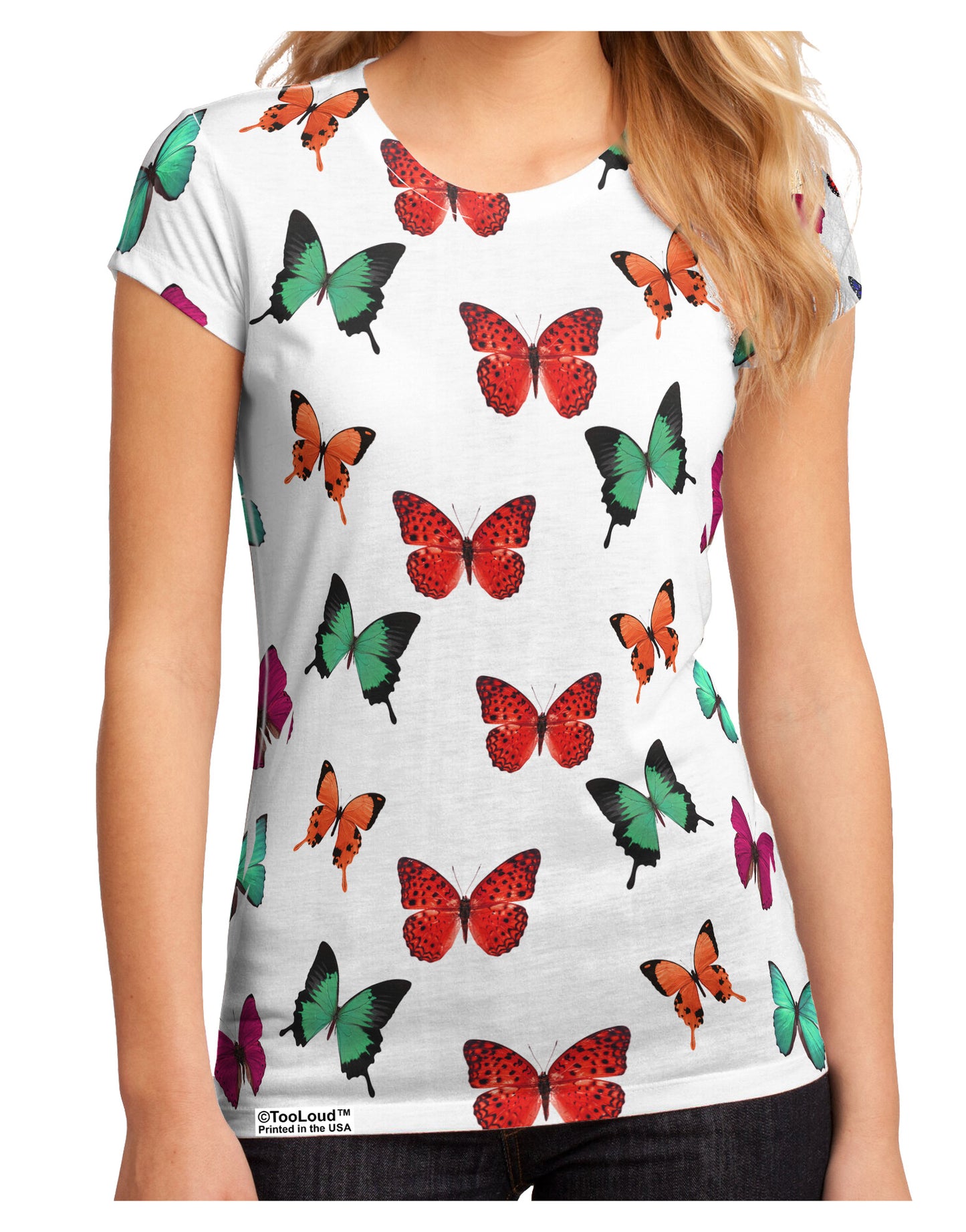 Pretty Butterflies AOP Juniors Petite Sub Tee Dual Sided All Over Print-TooLoud-White-Small-Davson Sales