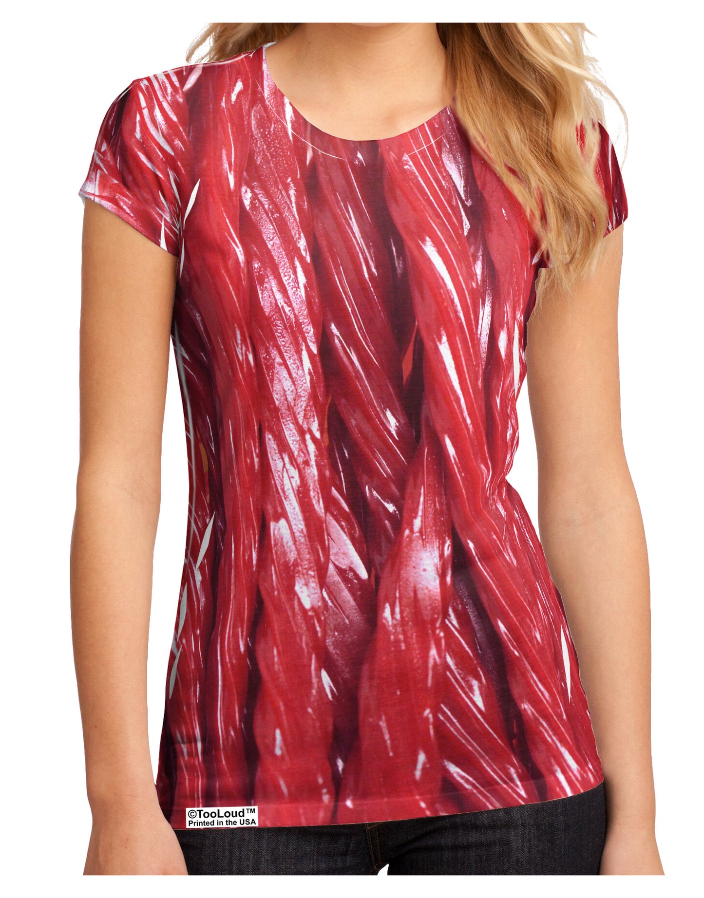 Red Rope Candy All Over Juniors Sub Tee Dual Sided All Over Print-TooLoud-White-Small-Davson Sales