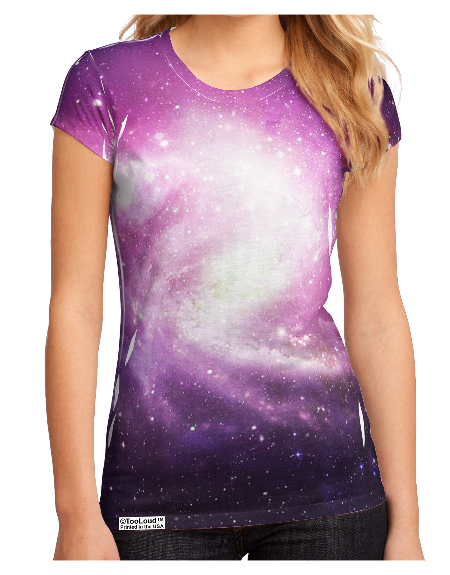 Purple Galaxy AOP Juniors Petite Sub Tee Dual Sided All Over Print-TooLoud-White-Small-Davson Sales