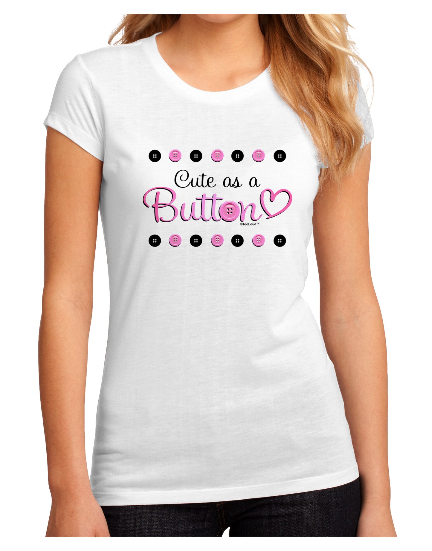Cute As A Button Juniors Petite Sublimate Tee-TooLoud-White-Small-Davson Sales